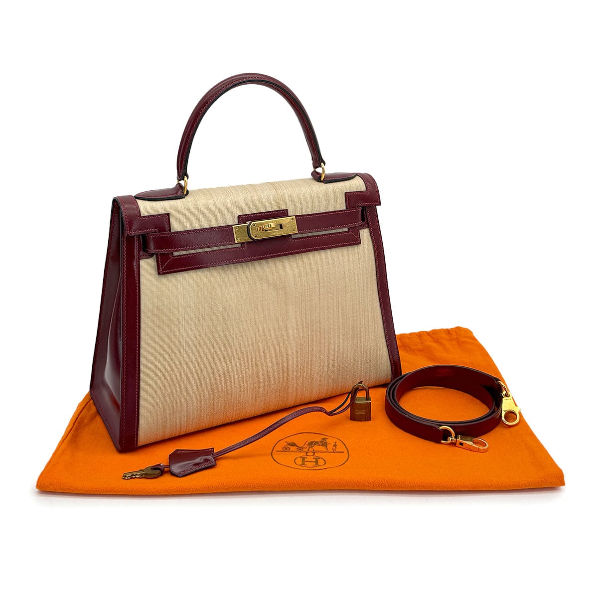 Luxury Promise Japan HERMES KELLY 28 SELLIER ROUGE H CRINOLINE BOXCALF HAND SHOULDER BAG 1980 CIRCLE J GOLD HARDWARE 90318619
