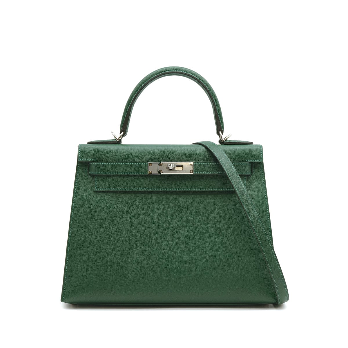 Luxury Promise Japan HERMES KELLY 28 SELLIER VERT MOYEN VEAU MADAME HAND SHOULDER BAG W PALLADIUM HARDWARE 90310301