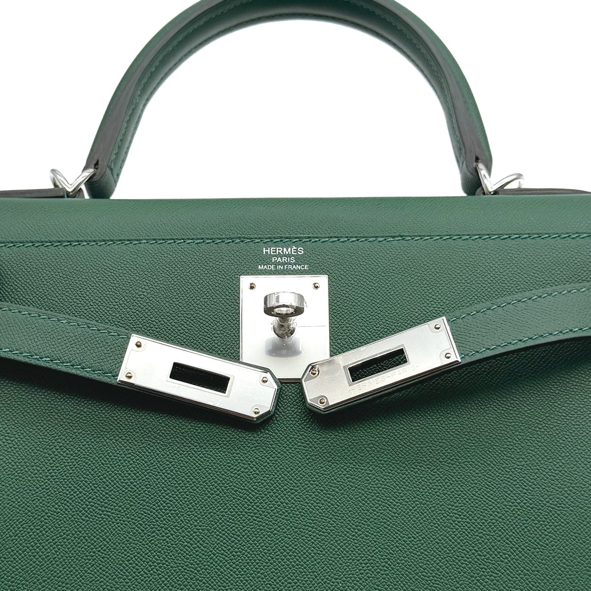 Luxury Promise Japan HERMES KELLY 28 SELLIER VERT MOYEN VEAU MADAME HAND SHOULDER BAG W PALLADIUM HARDWARE 90310301