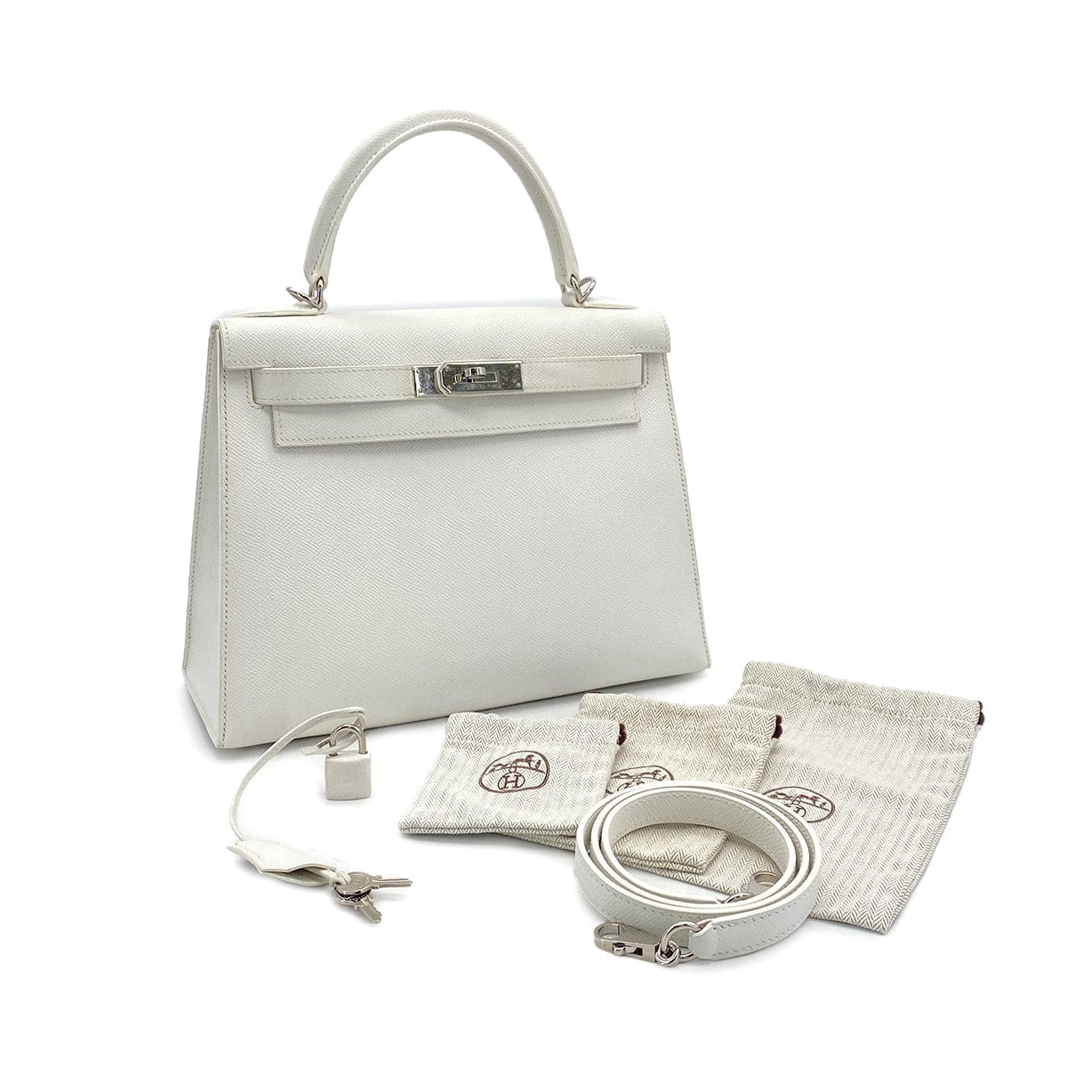 Luxury Promise Japan HERMES KELLY 28 SELLIER WHITE VEAU EPSOM HAND SHOULDER BAG 2007 SQUARE K PALLADIUM HARDWARE 90308966