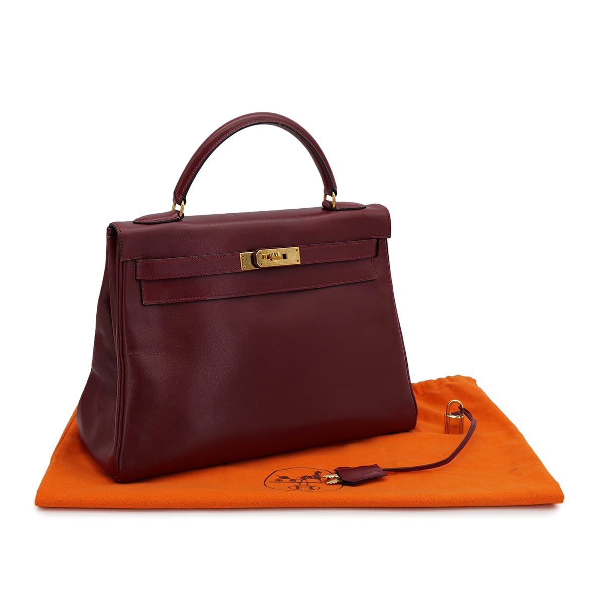 Luxury Promise Japan HERMES KELLY 32 RETORNE ROUGE H BOXCALF HAND BAG 1992 CIRCLE V GOLD HARDWARE 90323194