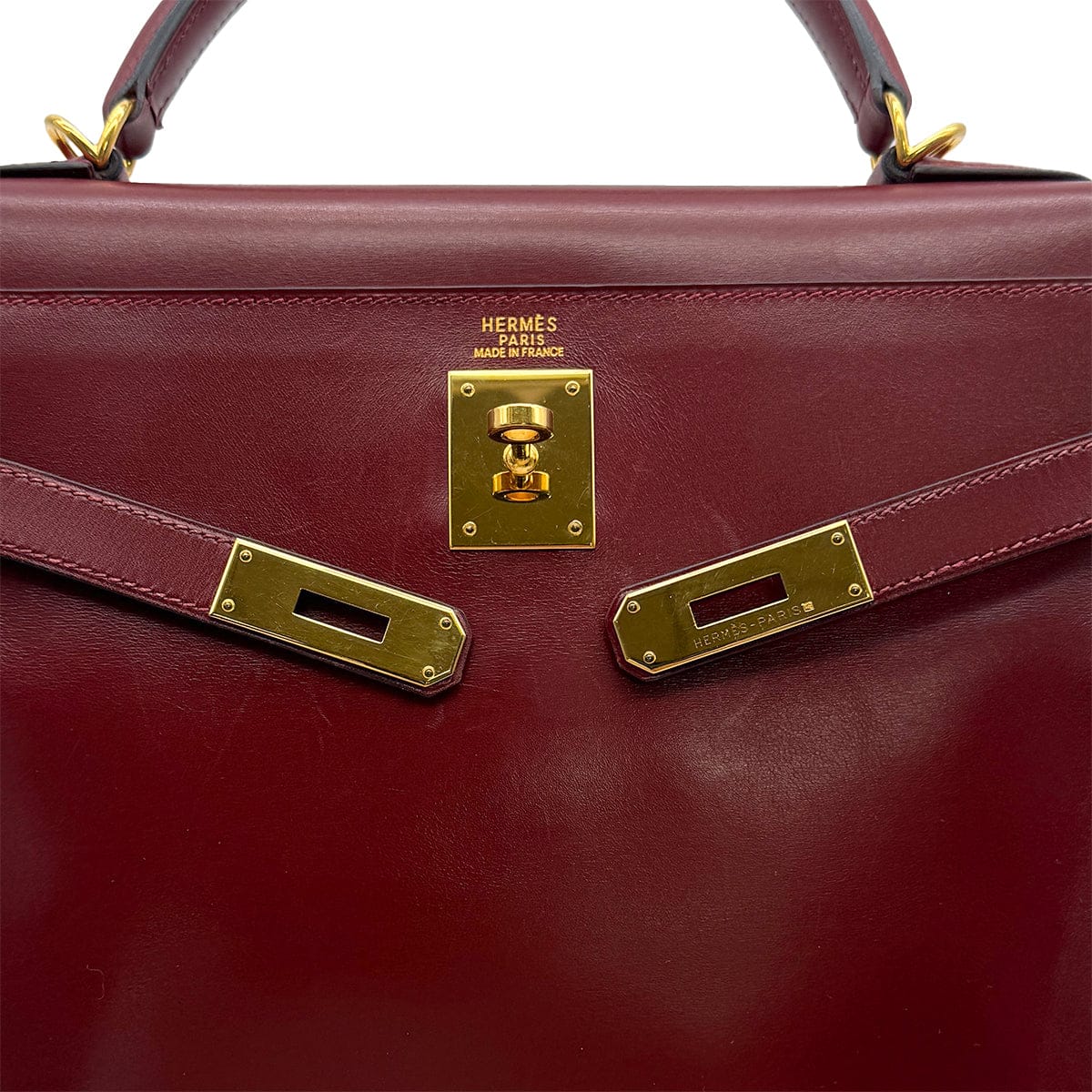 Luxury Promise Japan HERMES KELLY 32 RETORNE ROUGE H BOXCALF HAND BAG 2001 SQUARE E GOLD HARDWARE 90323971