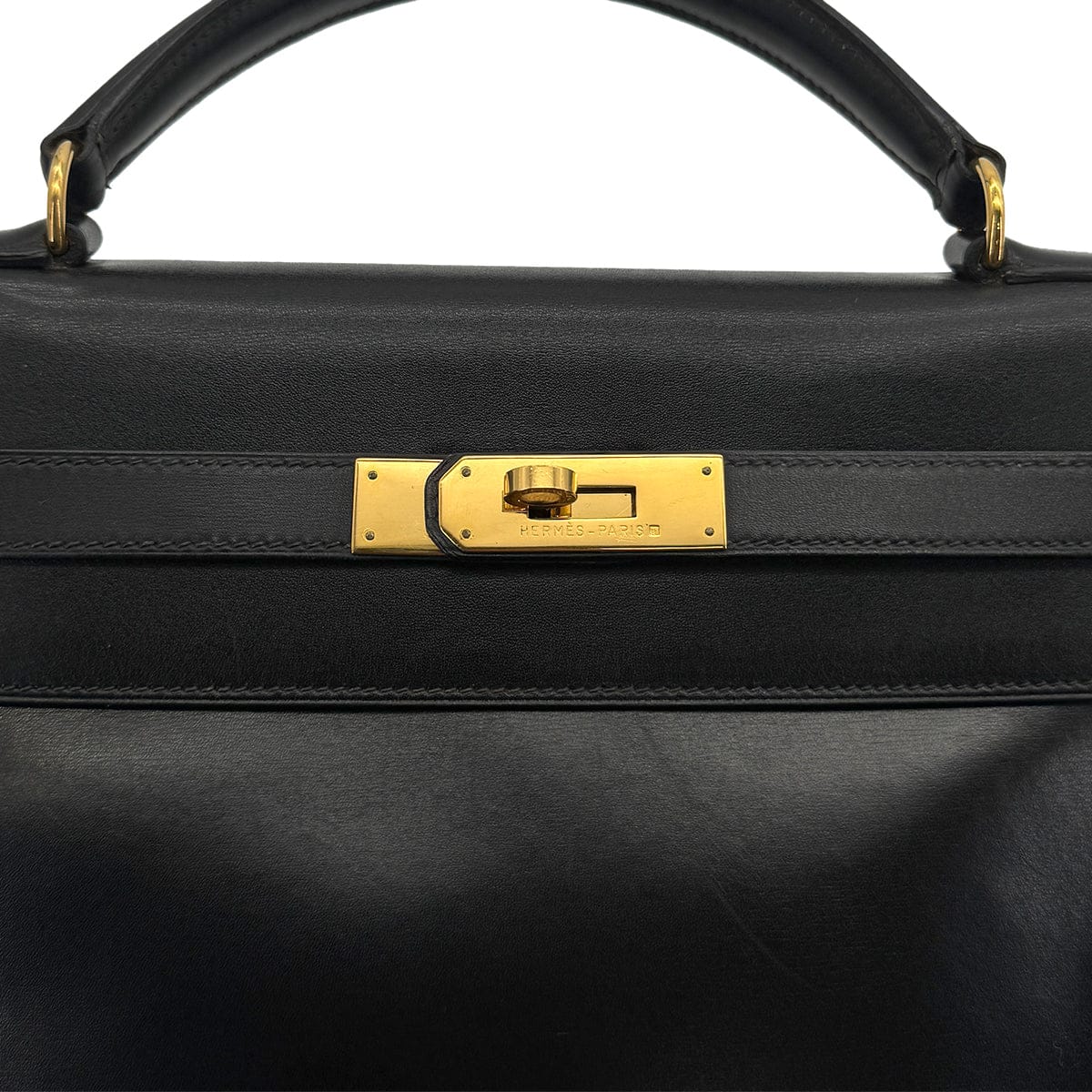 Luxury Promise Japan HERMES KELLY 32 RETOURNE BLACK BOXCALF HAND SHOULDER BAG 1993 CIRCLE W GOLD HARDWARE 90324820