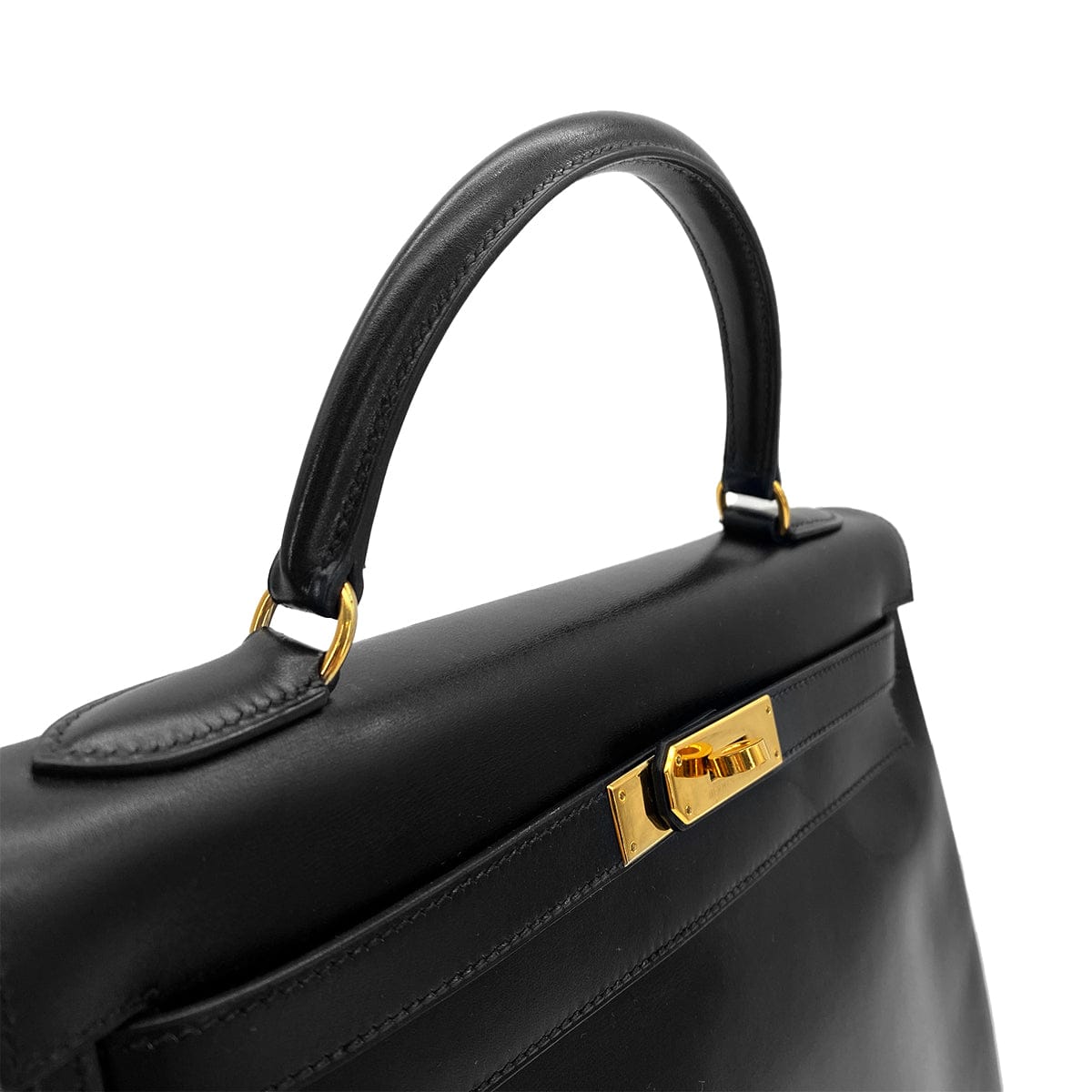 Luxury Promise Japan HERMES KELLY 32 RETOURNE BLACK BOXCALF HAND SHOULDER BAG 〇Z GOLD HARDWARE 90307910