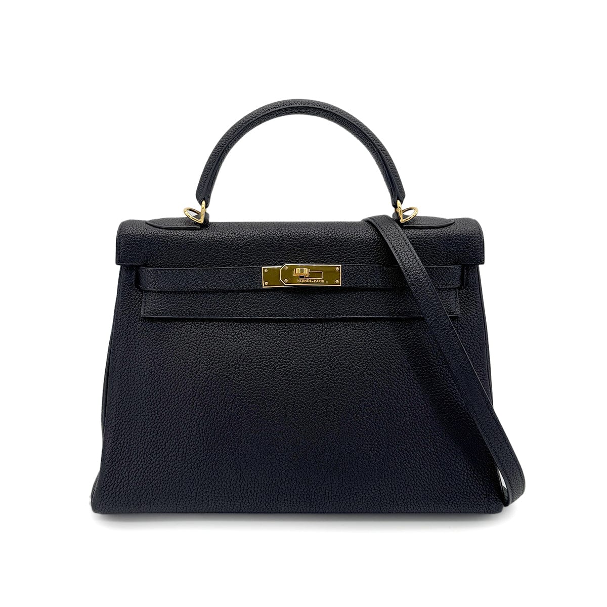 Luxury Promise Japan HERMES KELLY 32 RETOURNE BLACK TOGO HAND SHOULDER BAG □F GHW 90272497
