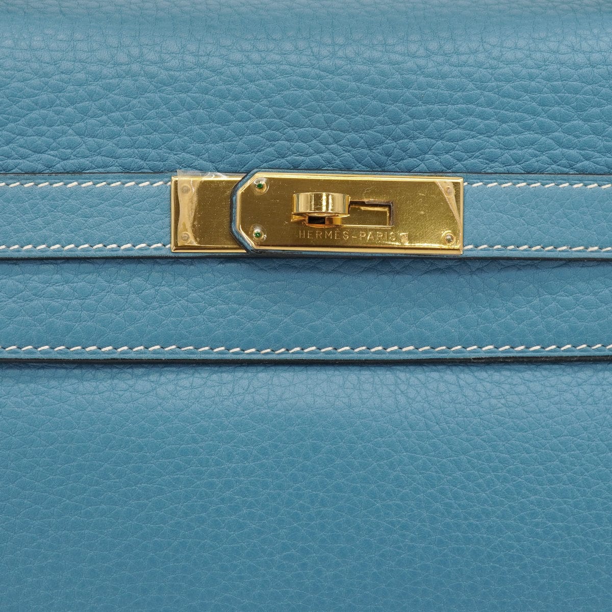 Luxury Promise Japan HERMES KELLY 32 RETOURNE BLUE JEAN TAURILLON CLEMENCE HAND SHOULDER BAG 1998 SQUARE B GOLD HARDWARE 90347154