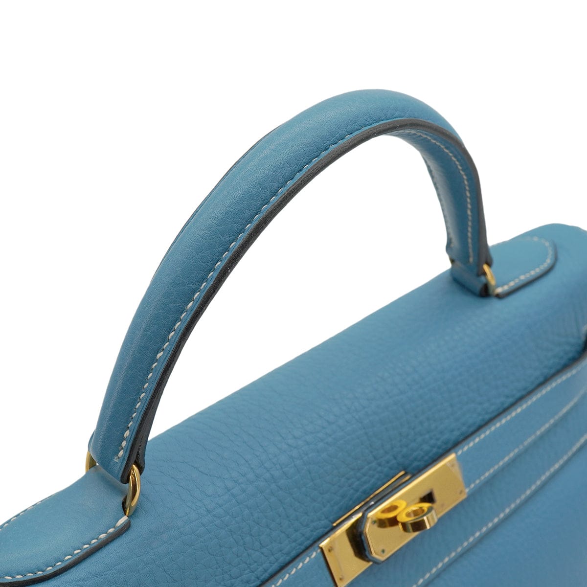 Luxury Promise Japan HERMES KELLY 32 RETOURNE BLUE JEAN TAURILLON CLEMENCE HAND SHOULDER BAG 1998 SQUARE B GOLD HARDWARE 90347154