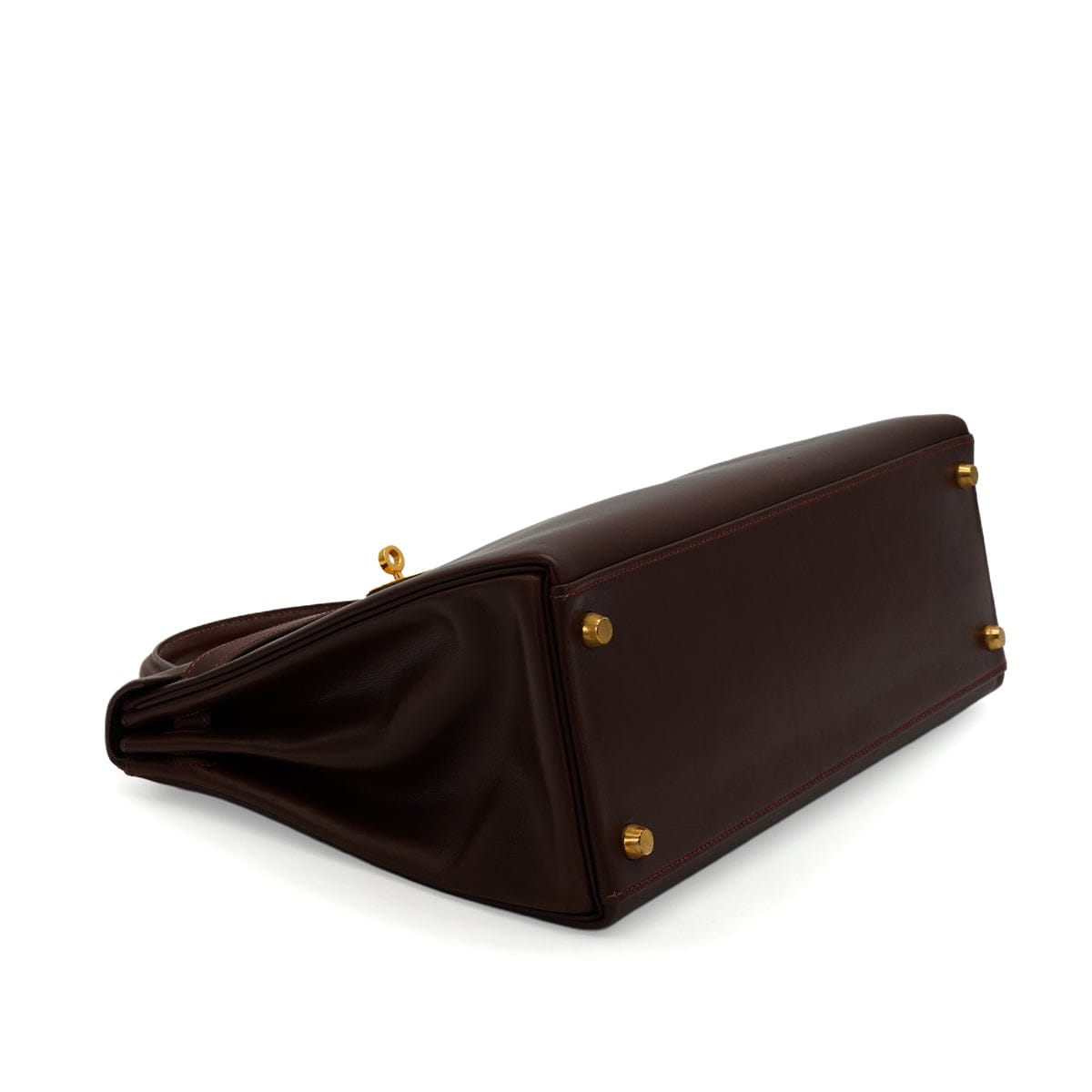 Luxury Promise Japan HERMES KELLY 32 RETOURNE MARRON FONCE BOX CALF HAND SHOULDER BAG 2001 SQUARE E GOLD HARDWARE 90345991