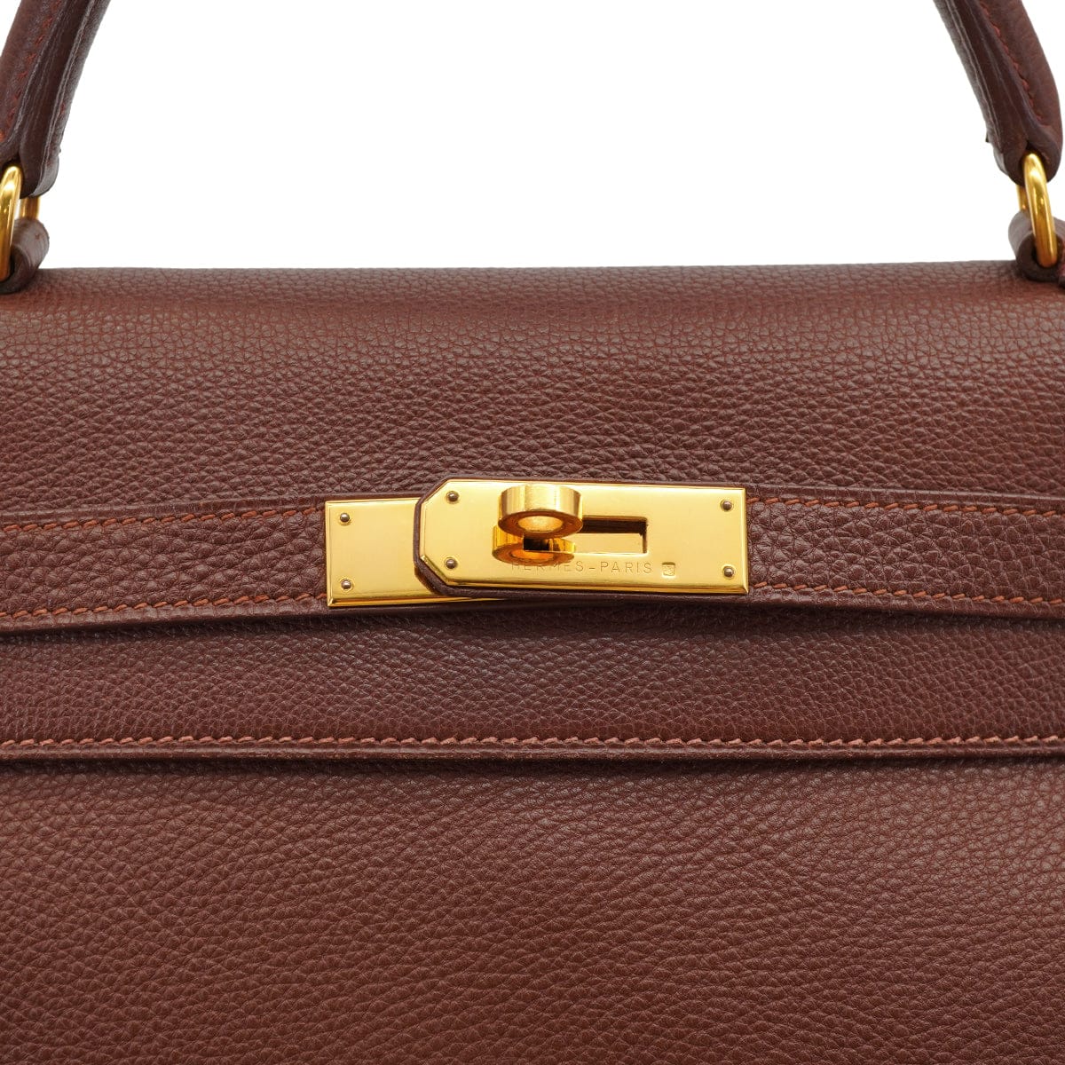 Luxury Promise Japan HERMES KELLY 32 RETOURNE MARRON FONCE TOGO HAND SHOULDER BAG 2000 SQUARE D GOLD HARDWARE 90331851