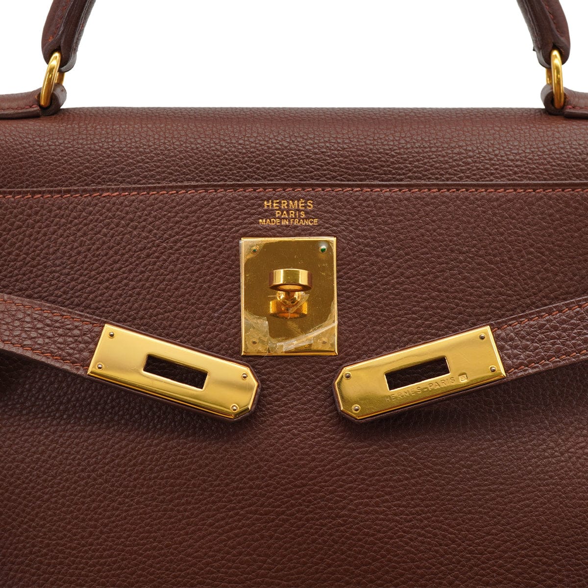 Luxury Promise Japan HERMES KELLY 32 RETOURNE MARRON FONCE TOGO HAND SHOULDER BAG 2000 SQUARE D GOLD HARDWARE 90331851