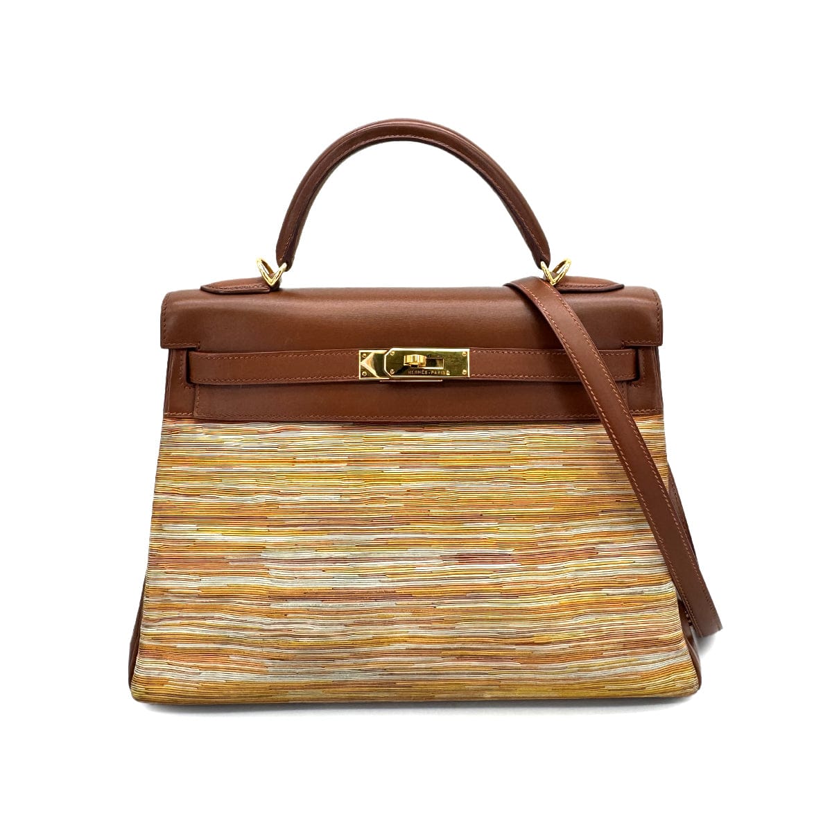 Luxury Promise Japan HERMES KELLY 32 RETOURNE NOISETTE BOXCALF VIBRATO HAND SHOULDER BAG 2002 SQUARE F GOLD HARDWARE 90319533