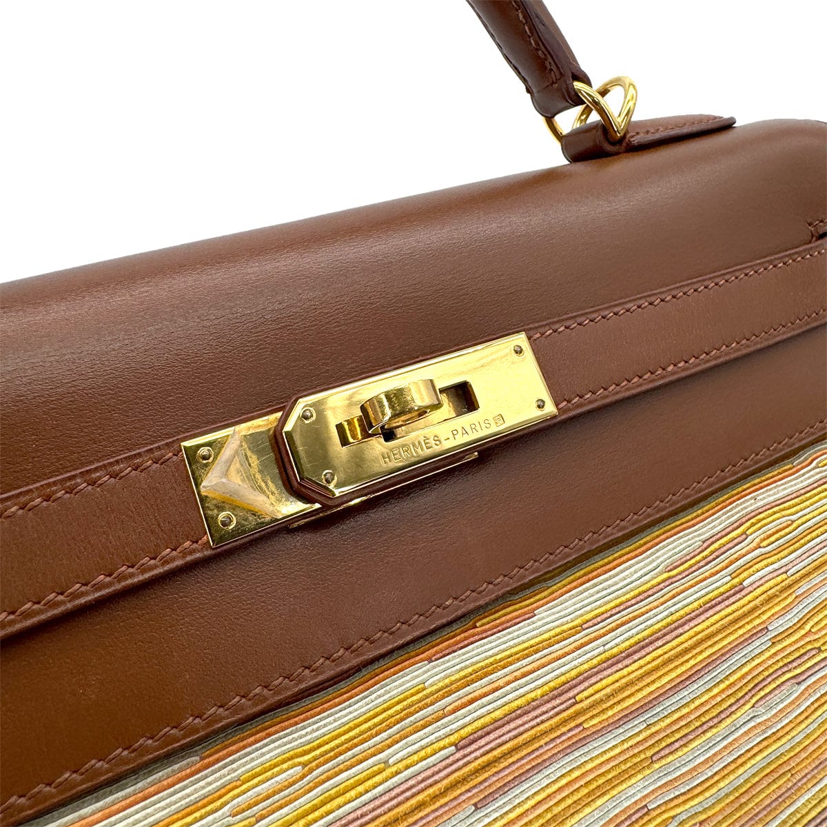 Luxury Promise Japan HERMES KELLY 32 RETOURNE NOISETTE BOXCALF VIBRATO HAND SHOULDER BAG 2002 SQUARE F GOLD HARDWARE 90319533
