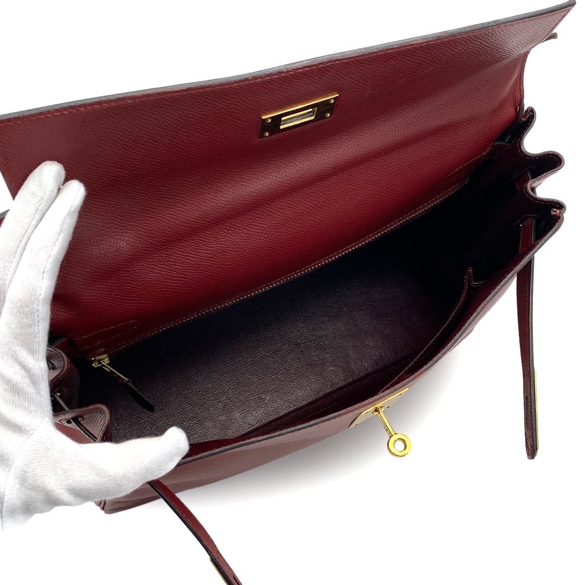 Luxury Promise Japan HERMES KELLY 32 RETOURNE ROUGE H COUCHEVEL HAND SHOULDER BAG 1989 CIRCLE S GOLD HARDWARE 90317908
