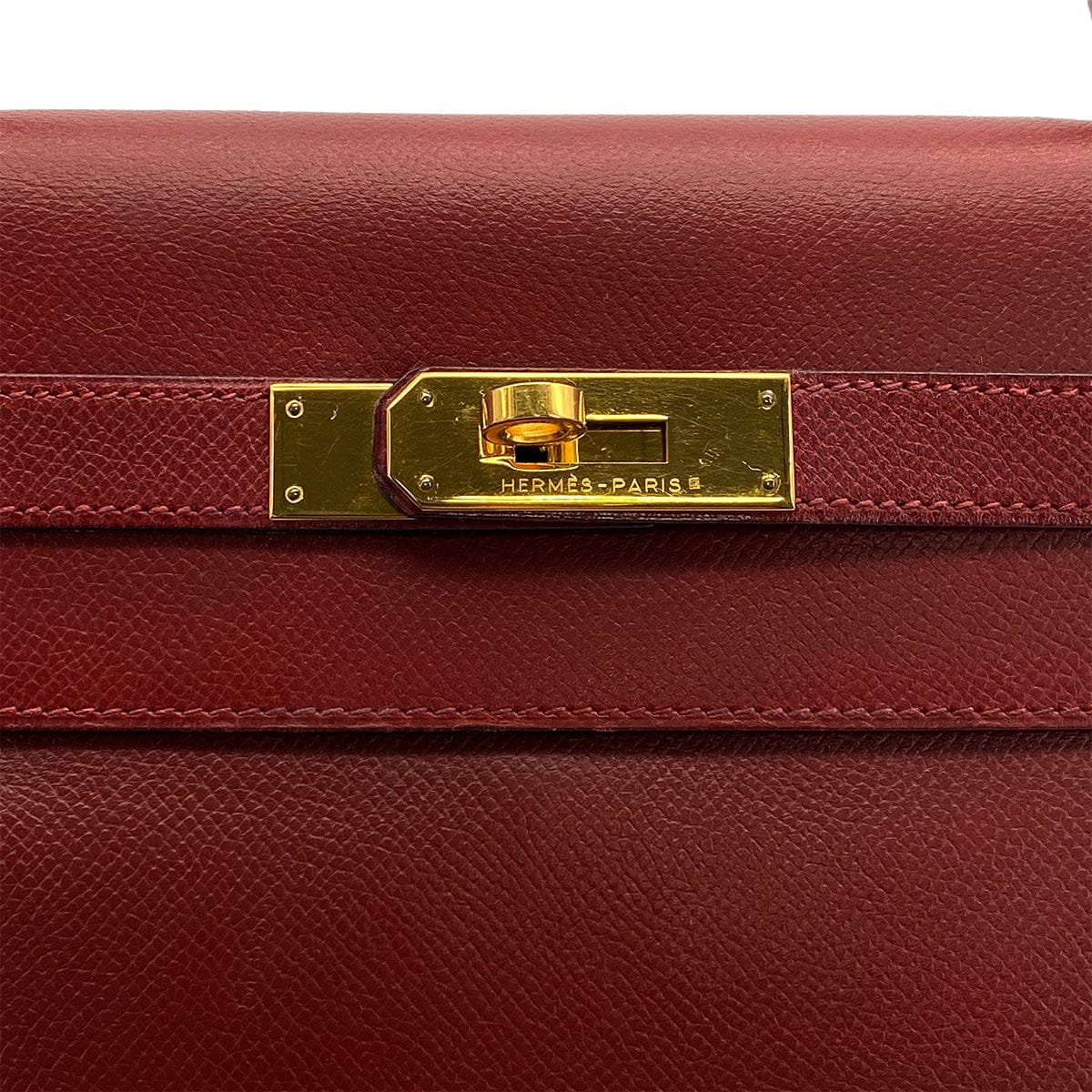 Luxury Promise Japan HERMES KELLY 32 RETOURNE ROUGE H COUCHEVEL HAND SHOULDER BAG 1989 CIRCLE S GOLD HARDWARE 90317908