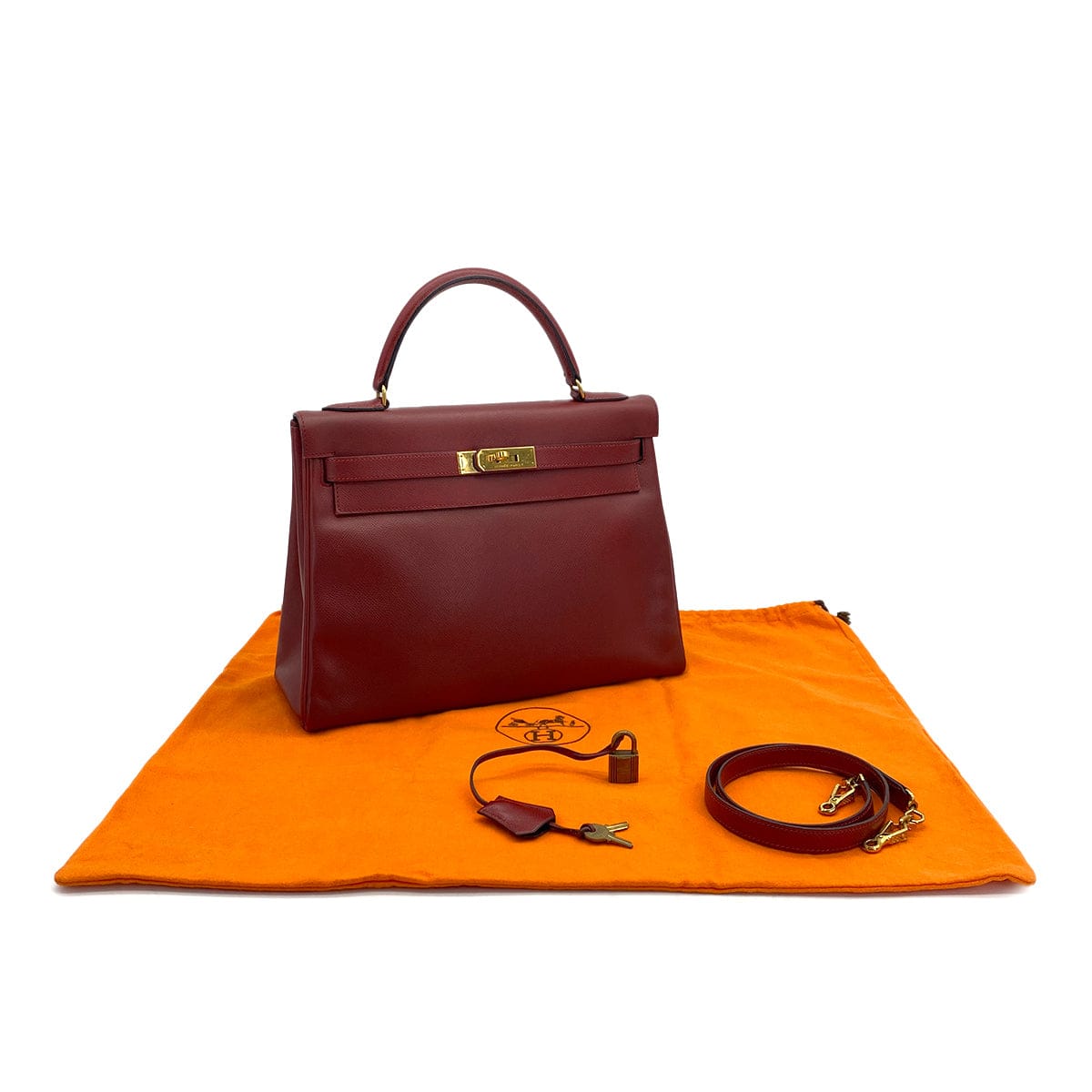 Luxury Promise Japan HERMES KELLY 32 RETOURNE ROUGE H COUCHEVEL HAND SHOULDER BAG 1989 CIRCLE S GOLD HARDWARE 90317908