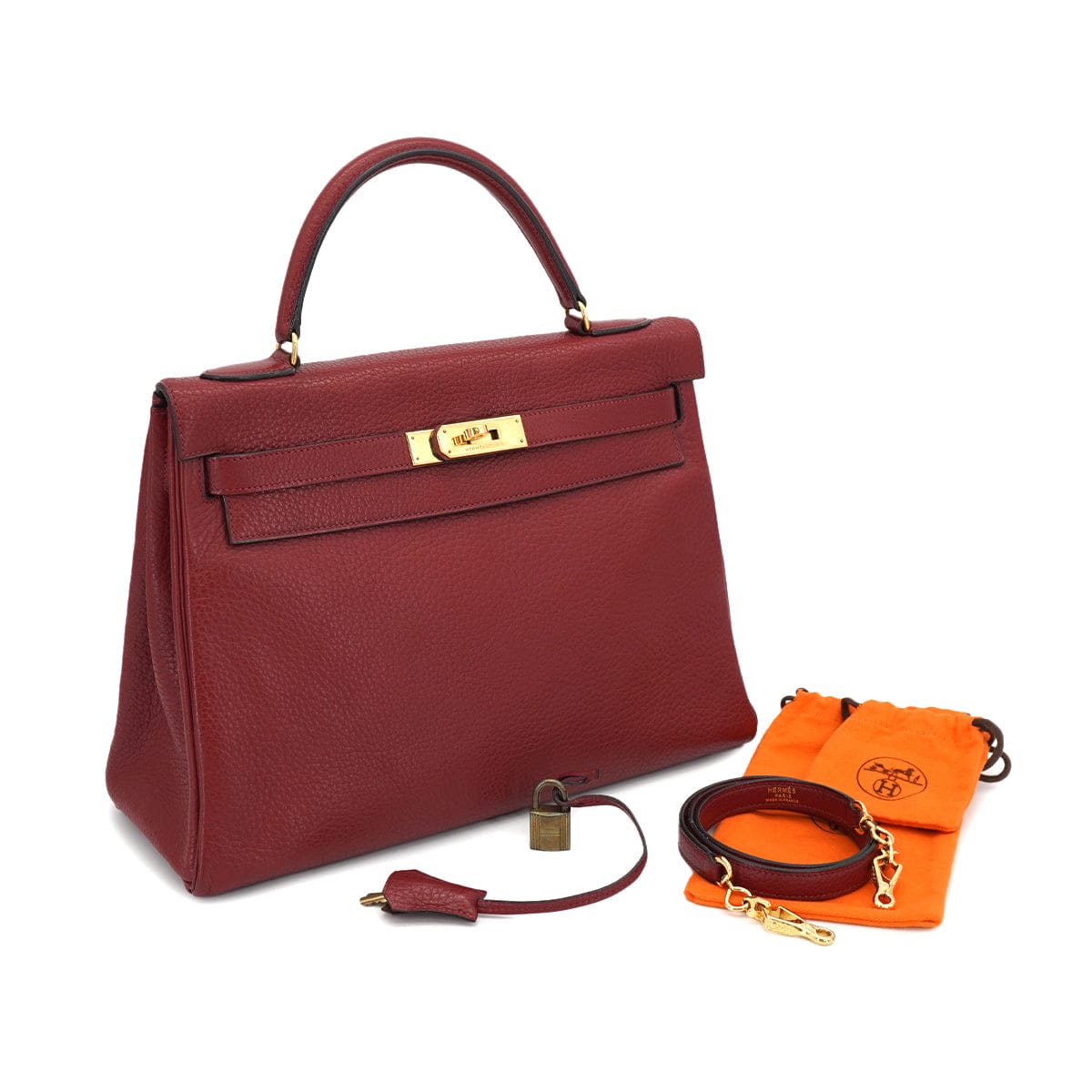 Luxury Promise Japan HERMES KELLY 32 RETOURNE ROUGE H TAURILLON CLEMENCE HAND SHOULDER BAG 1982 CIRCLE L GOLD HARDWARE 90331959