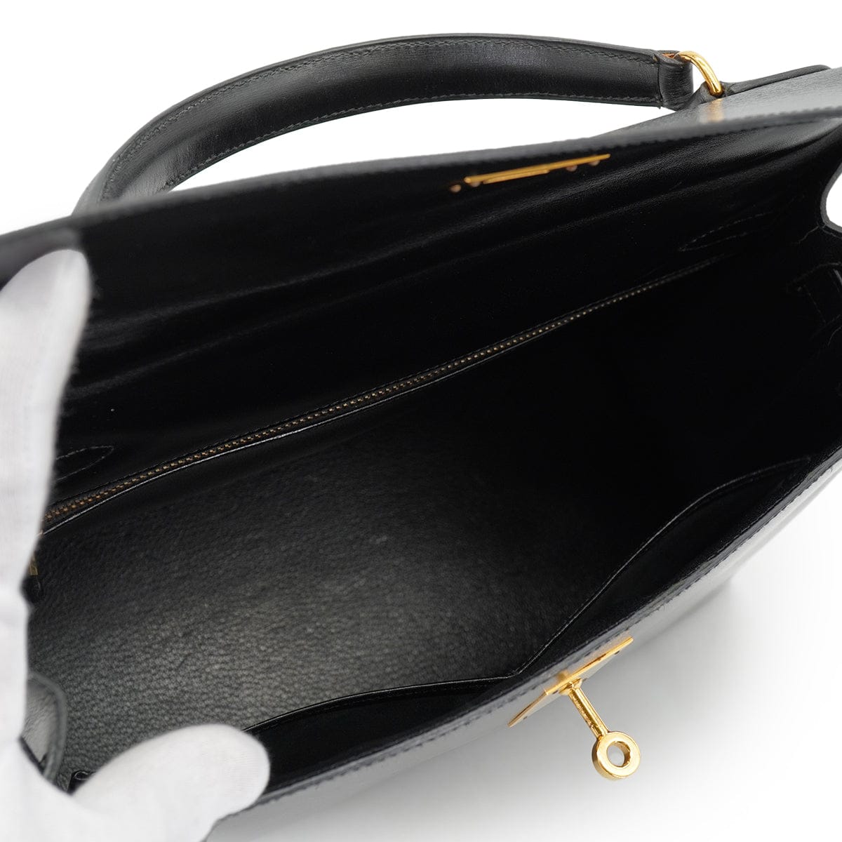 Luxury Promise Japan HERMES KELLY 32 SELLIER BLACK BOXCALF HAND SHOULDER BAG 1990 CIRCLE T GOLD HARDWARE 90328917