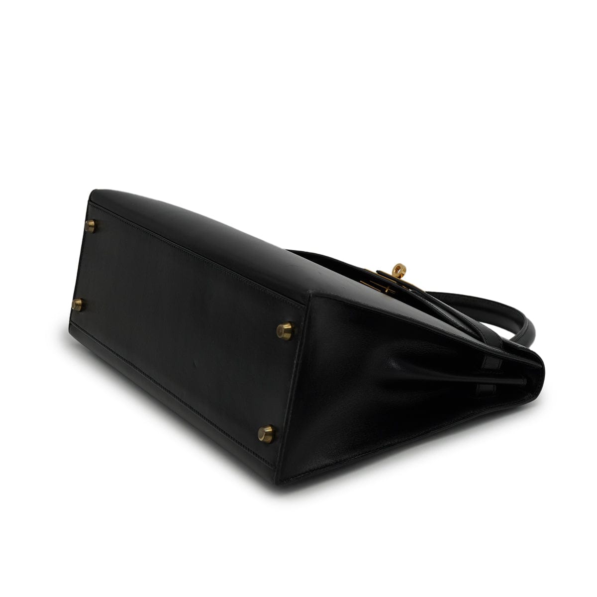 Luxury Promise Japan HERMES KELLY 32 SELLIER BLACK BOXCALF HAND SHOULDER BAG 1990 CIRCLE T GOLD HARDWARE 90328917