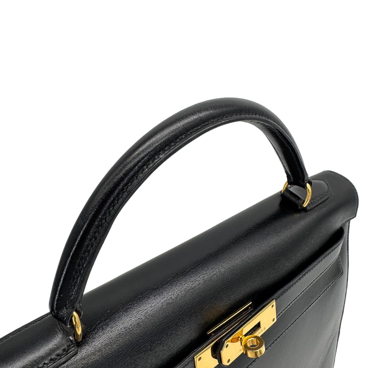 Luxury Promise Japan HERMES KELLY 32 SELLIER BLACK BOXCALF HAND SHOULDER BAG 1991 CIRCLE U GOLD HARDWARE 90318731