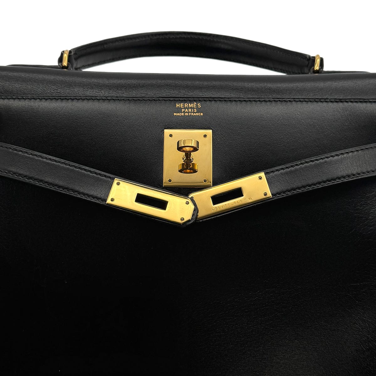 Luxury Promise Japan HERMES KELLY 32 SELLIER BLACK BOXCALF HAND SHOULDER BAG 1991 CIRCLE U GOLD HARDWARE 90318731