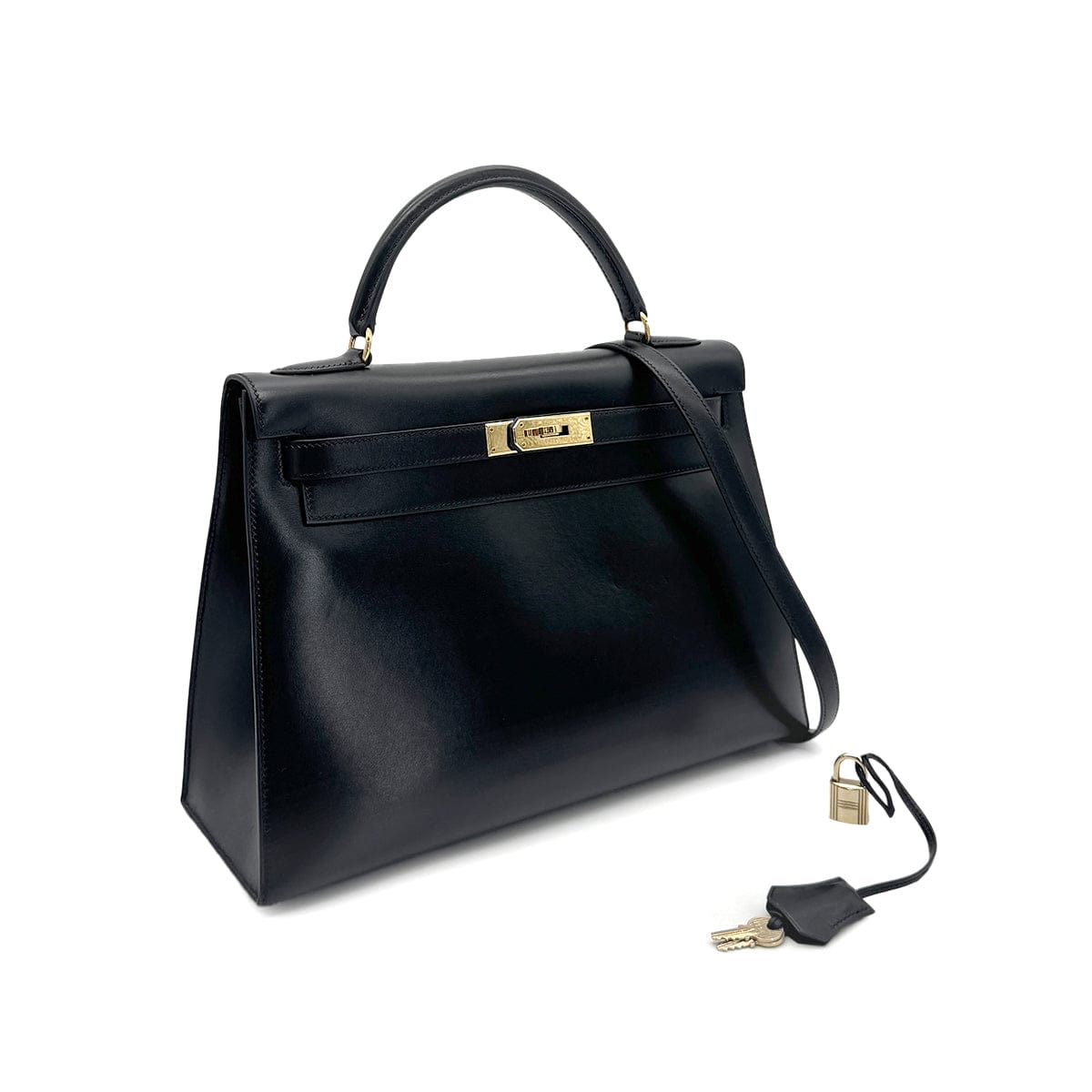 Luxury Promise Japan HERMES KELLY 32 SELLIER BLACK BOXCALF HAND SHOULDER BAG □C GHW 90277282