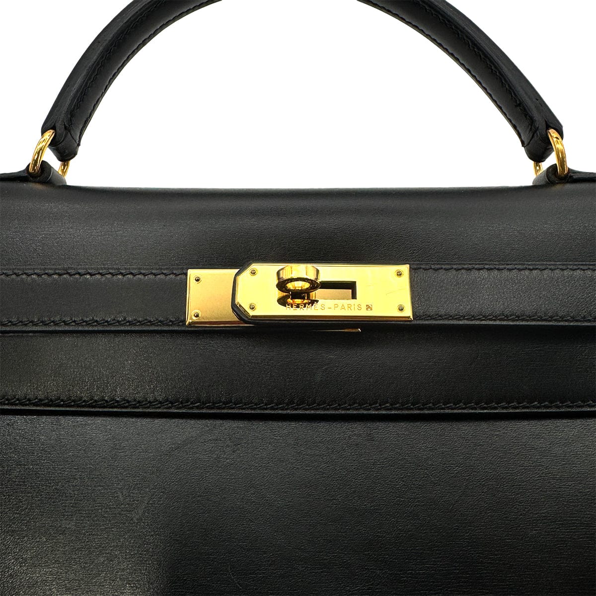 Luxury Promise Japan HERMES KELLY 32 SELLIER BLACK BOXCALF HAND SHOULDER BAG □C GHW 90277282