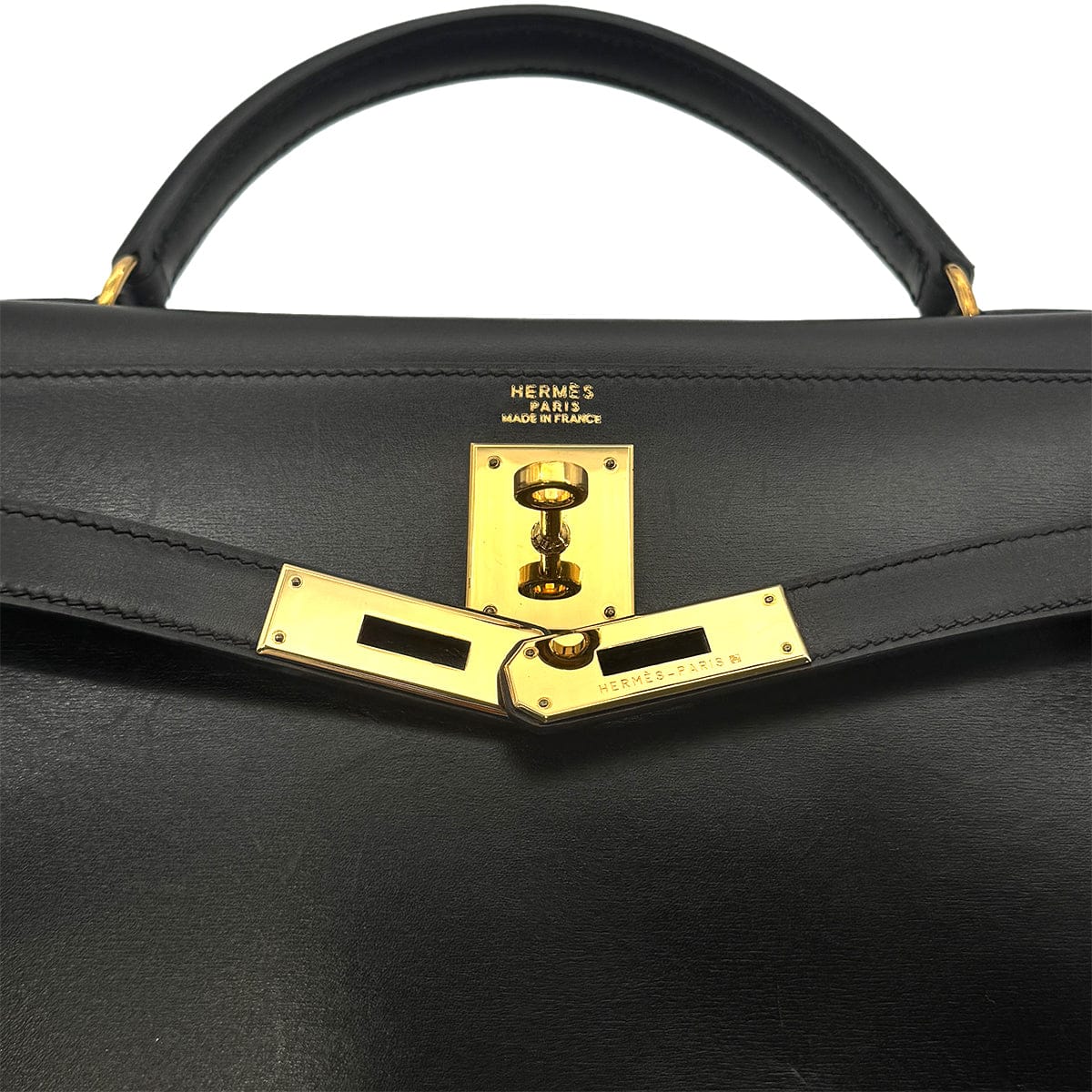 Luxury Promise Japan HERMES KELLY 32 SELLIER BLACK BOXCALF HAND SHOULDER BAG □C GHW 90277282