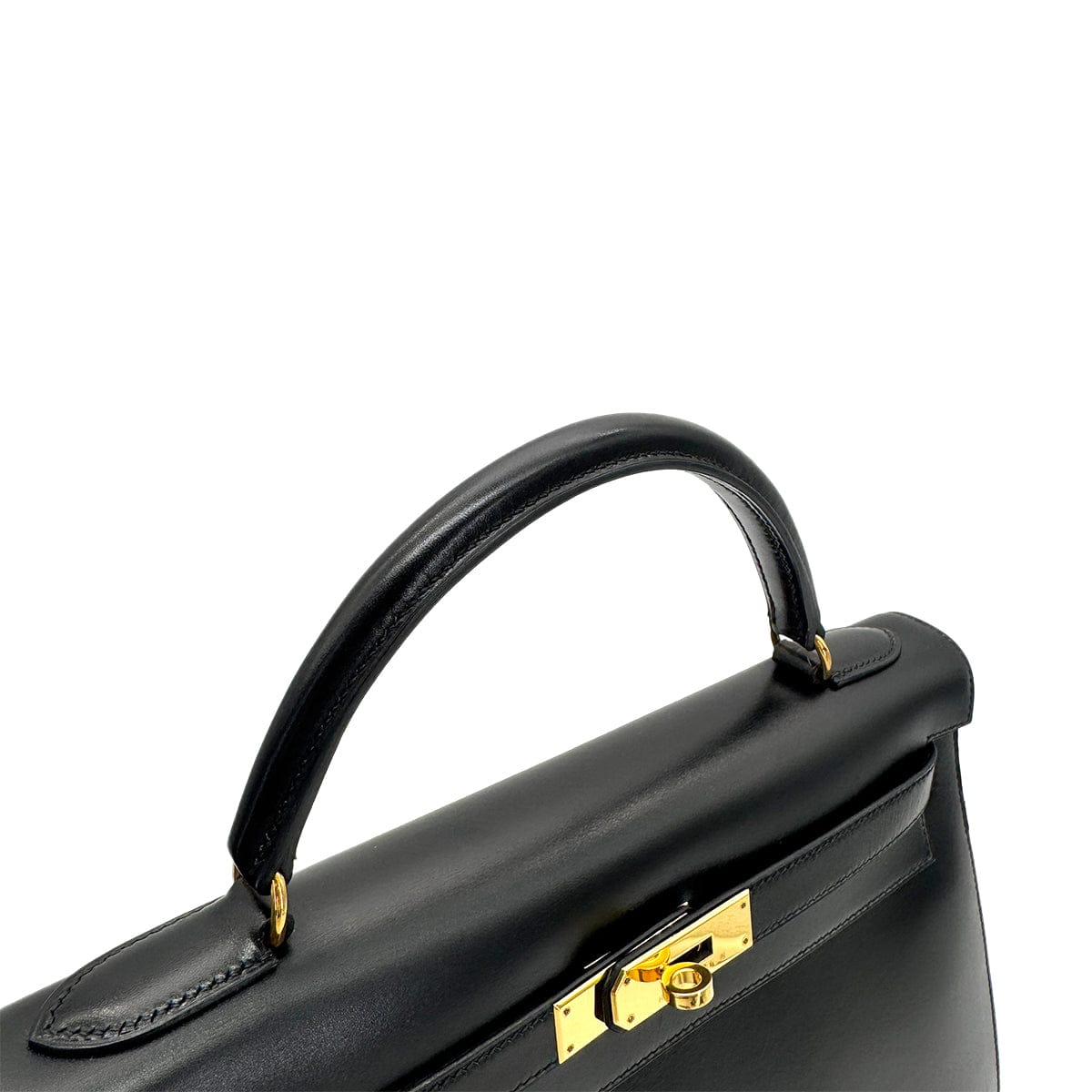 Luxury Promise Japan HERMES KELLY 32 SELLIER BLACK BOXCALF HAND SHOULDER BAG □C GHW 90277282