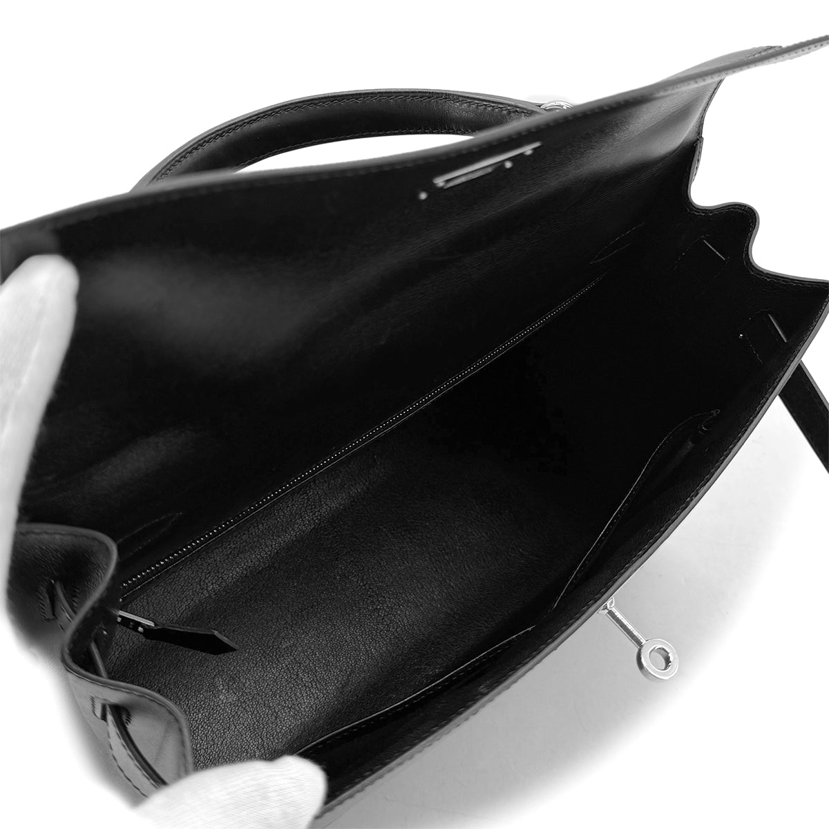 Luxury Promise Japan HERMES KELLY 32 SELLIER BLACK BOXCALF HAND SHOULDER BAG □C SHW 90299828