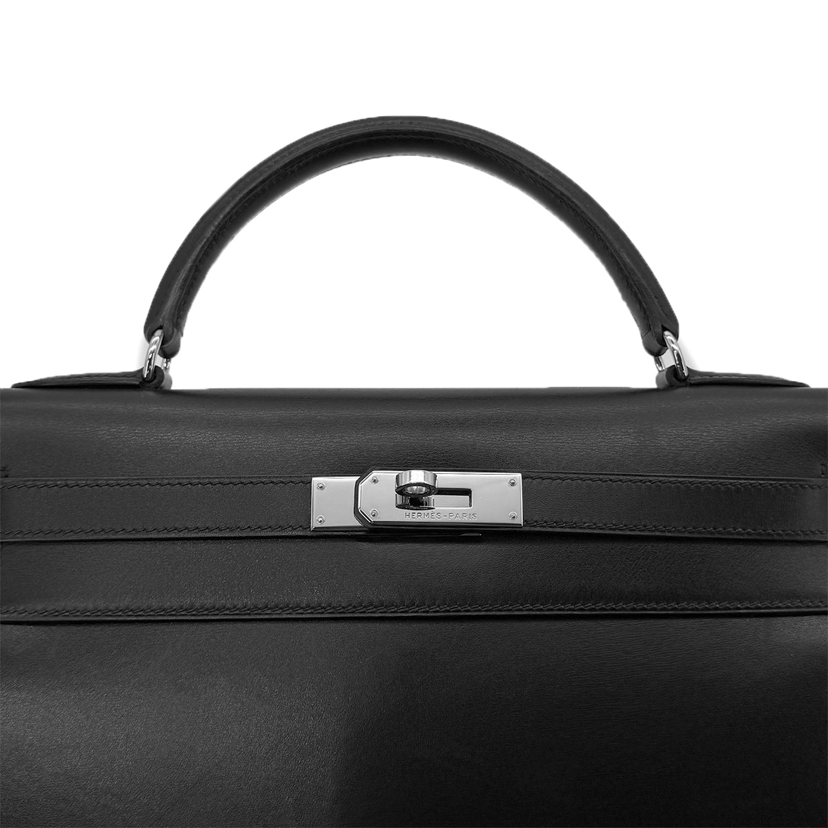 Luxury Promise Japan HERMES KELLY 32 SELLIER BLACK BOXCALF HAND SHOULDER BAG □C SHW 90299828
