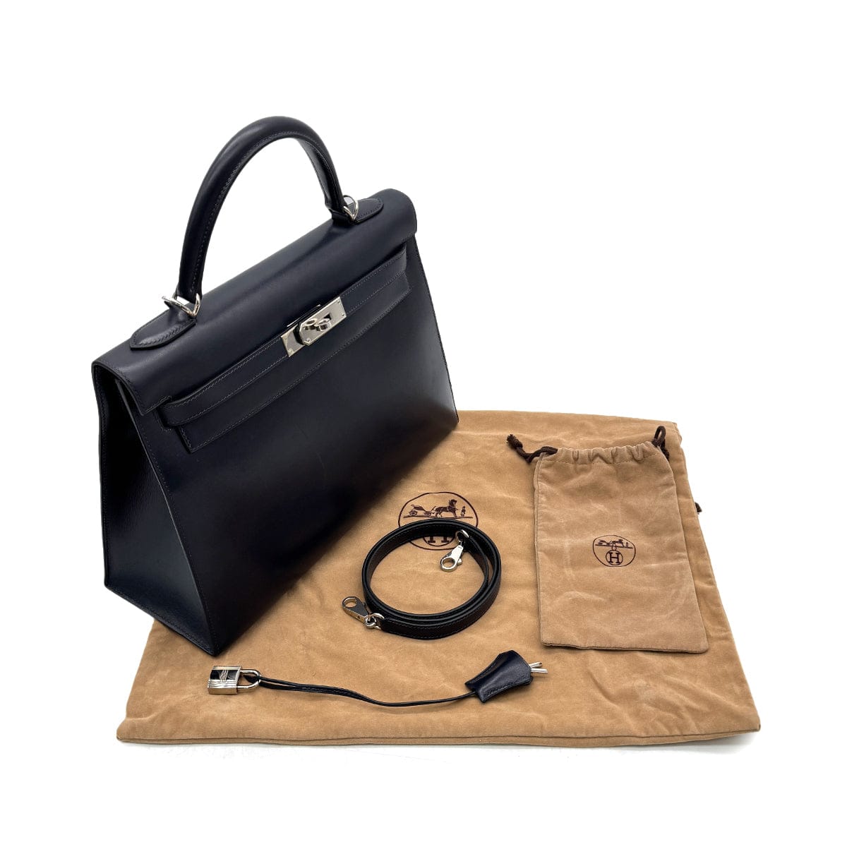 Luxury Promise Japan HERMES KELLY 32 SELLIER BLUE INDIGO BOXCALF HAND SHOULDER BAG □E SHW 90294204