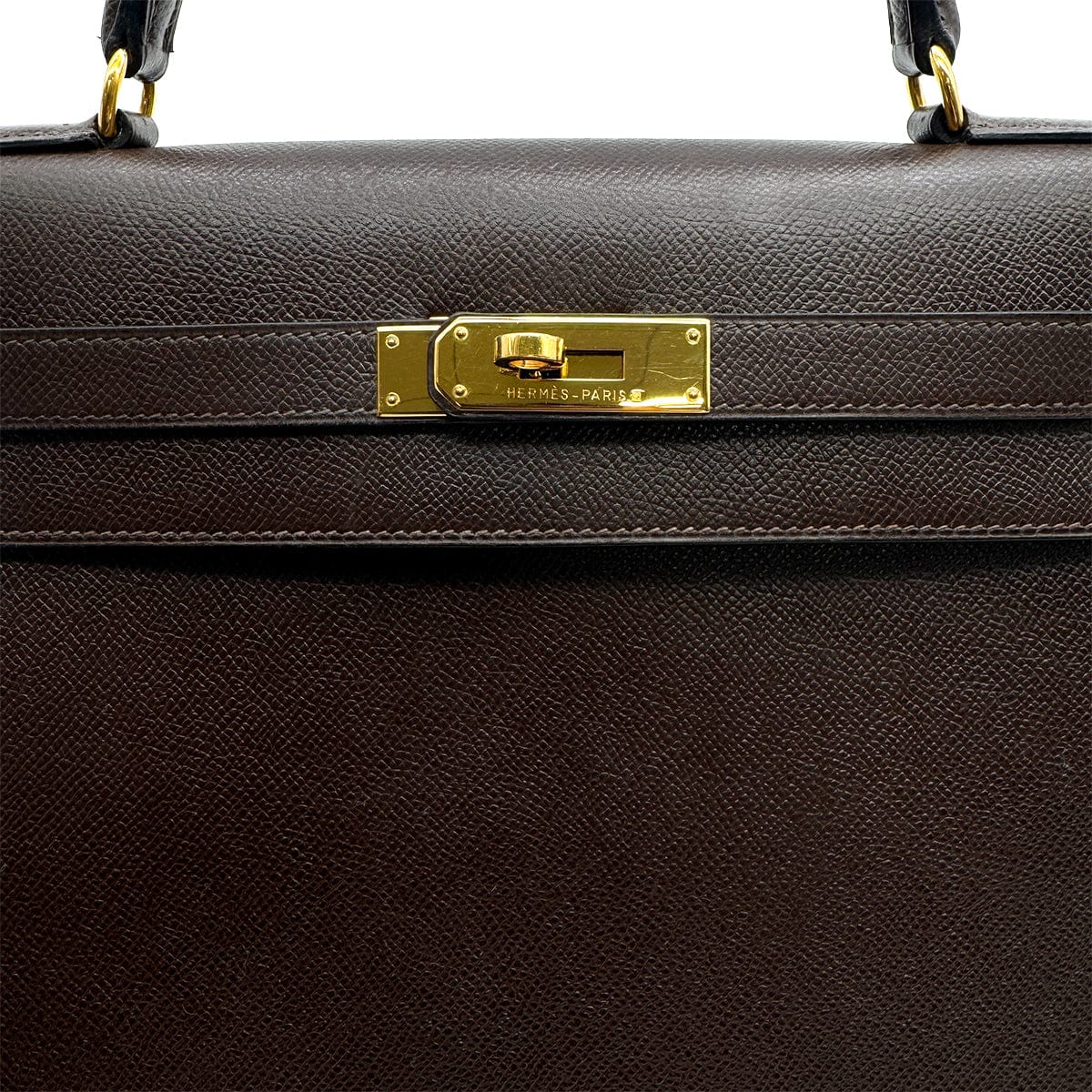 Luxury Promise Japan HERMES KELLY 32 SELLIER CHOCOLAT COUCHEVEL HAND SHOULDER BAG 1995 CIRCLE Y GOLD HARDWARE 90315876