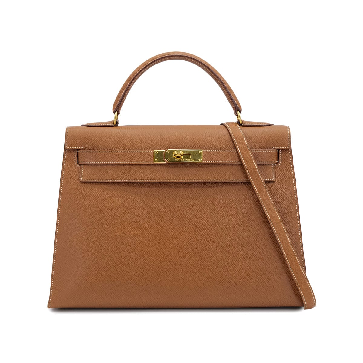 Luxury Promise Japan HERMES KELLY 32 SELLIER GOLD COURCHEVEL HAND SHOULDER BAG 1992 CIRCLE V GOLD HARDWARE 90325851