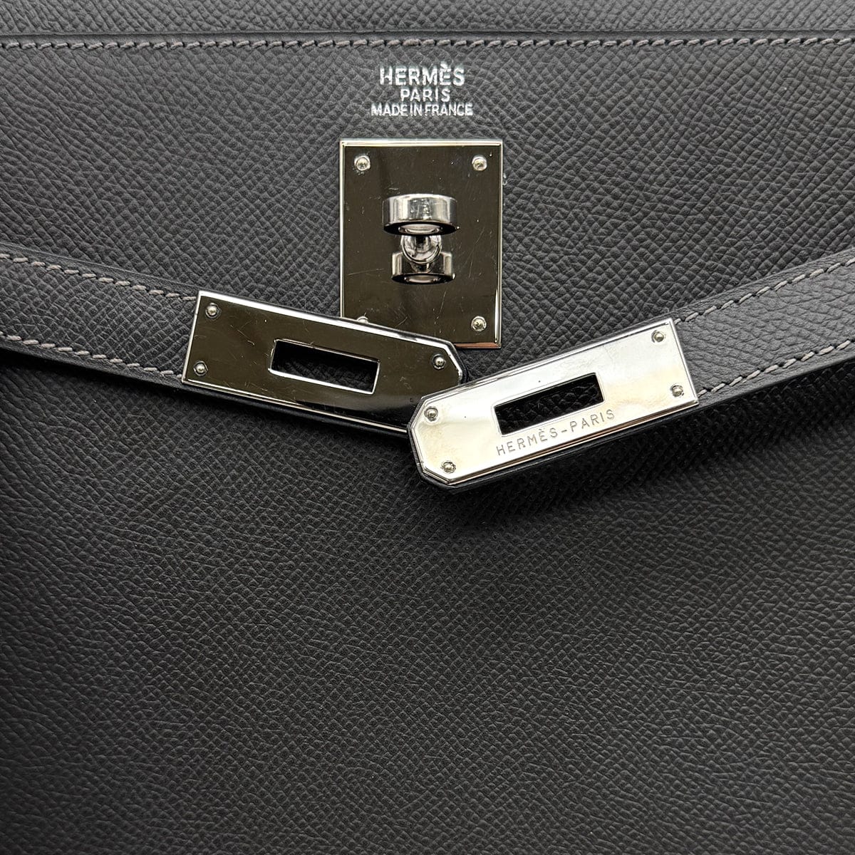 Luxury Promise Japan HERMES KELLY 32 SELLIER GRAPHITE VEAU EPSOM HAND BAG 2005 SQUARE I PALLADIUM HARDWARE 90314368