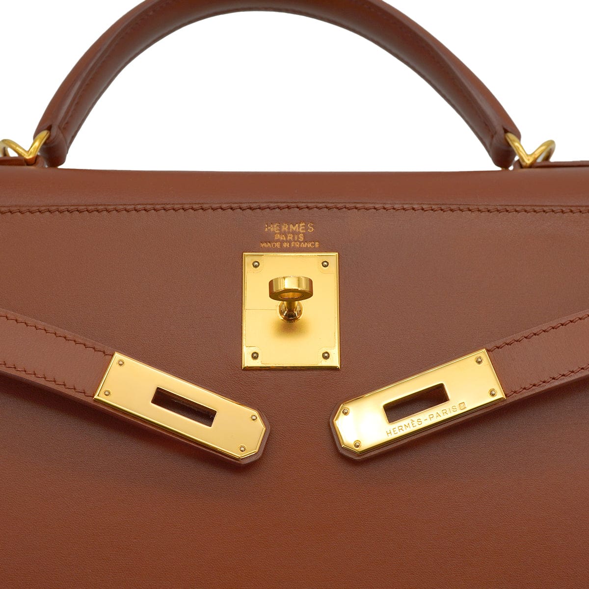 Luxury Promise Japan HERMES KELLY 32 SELLIER NOISETTE BOXCALF HAND SHOULDER BAG 2001 SQUARE E GOLD HARDWARE 90327052