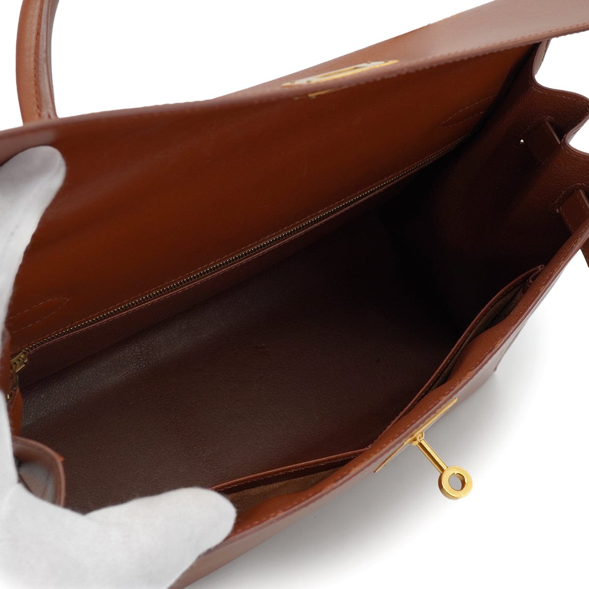 Luxury Promise Japan HERMES KELLY 32 SELLIER NOISETTE BOXCALF HAND SHOULDER BAG 2001 SQUARE E GOLD HARDWARE 90327052