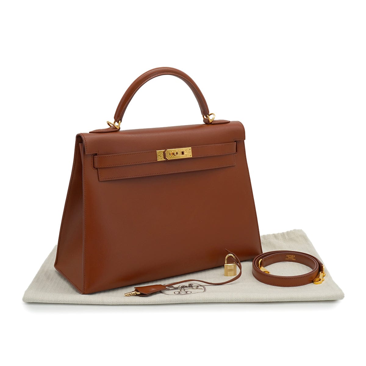 Luxury Promise Japan HERMES KELLY 32 SELLIER NOISETTE BOXCALF HAND SHOULDER BAG 2001 SQUARE E GOLD HARDWARE 90327052