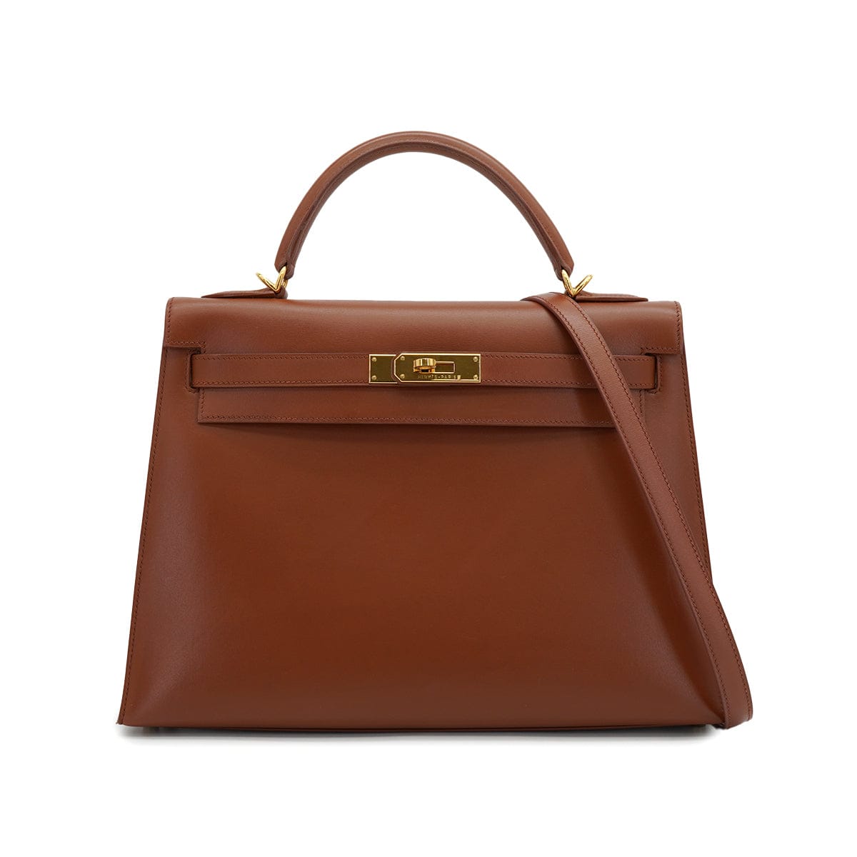 Luxury Promise Japan HERMES KELLY 32 SELLIER NOISETTE BOXCALF HAND SHOULDER BAG 2001 SQUARE E GOLD HARDWARE 90327052