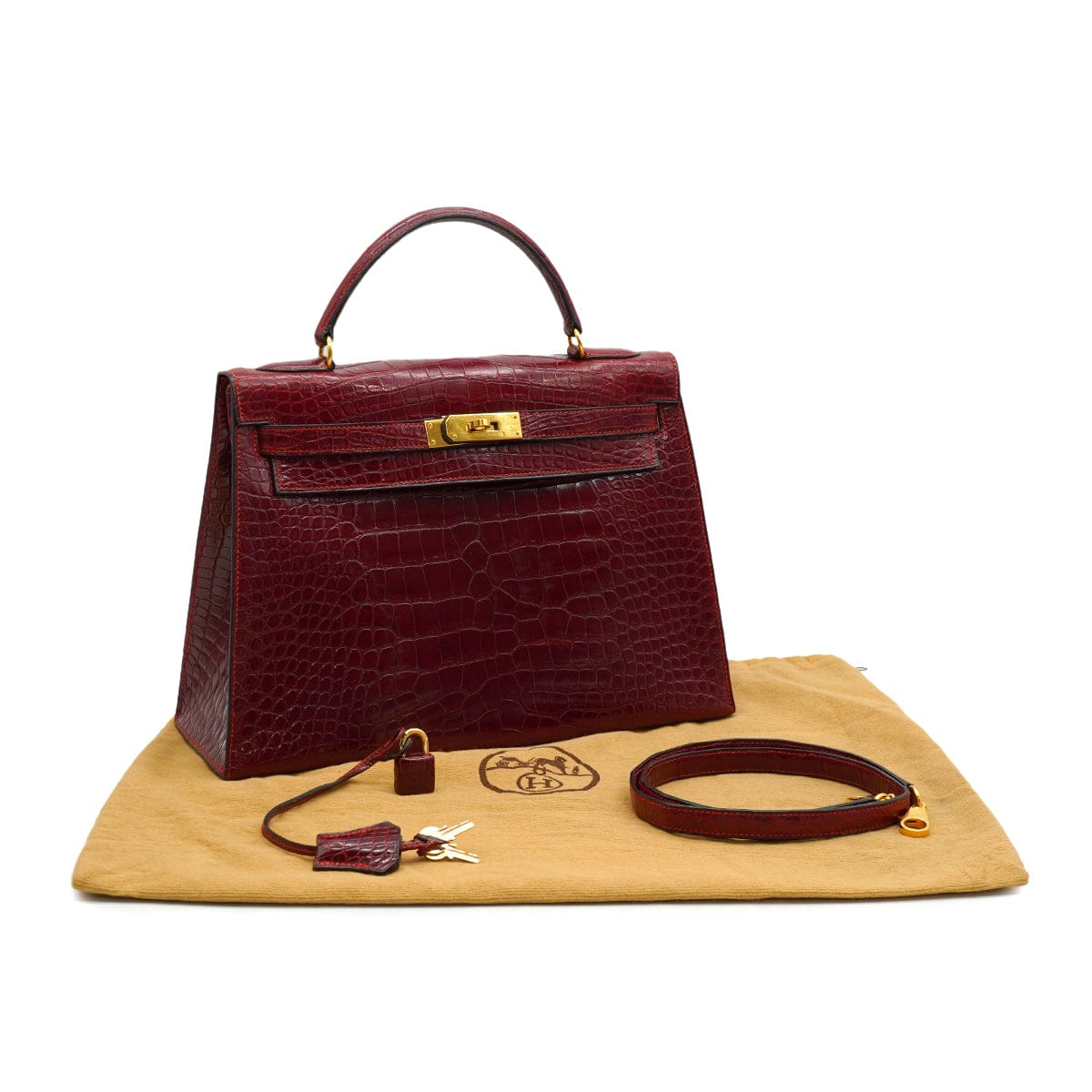 Luxury Promise Japan HERMES KELLY 32 SELLIER ROUGE H CROCODILE ALLIGATOR HAND SHOULDER BAG 1993 CIRCLE W GOLD HARDWARE 90327983