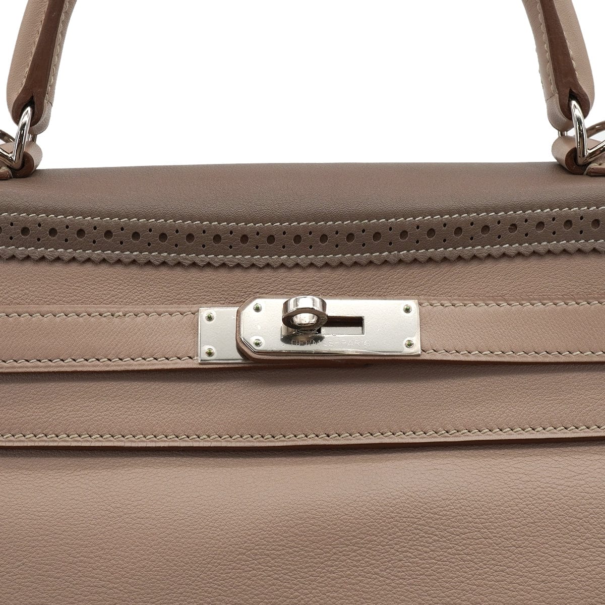 HERMES KELLY 35 GHILLIES RETOURNE ARGILE ETOUPE VEAU SWIFT HAND SHOULDER BAG 2012 SQUARE P STAMP PALLADIUM HARDWARE 90344353