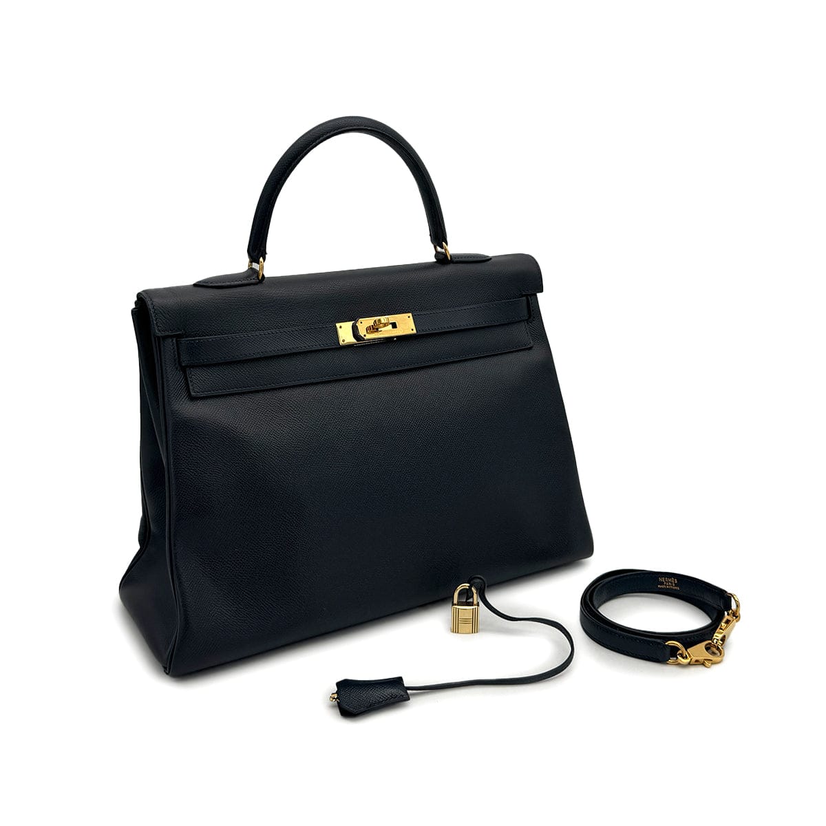 Luxury Promise Japan HERMES KELLY 35 RETOURNE BLUE INDIGO COUCHEVEL HAND SHOULDER BAG 1995 CIRCLE Y GOLD HARDWARE 90317295