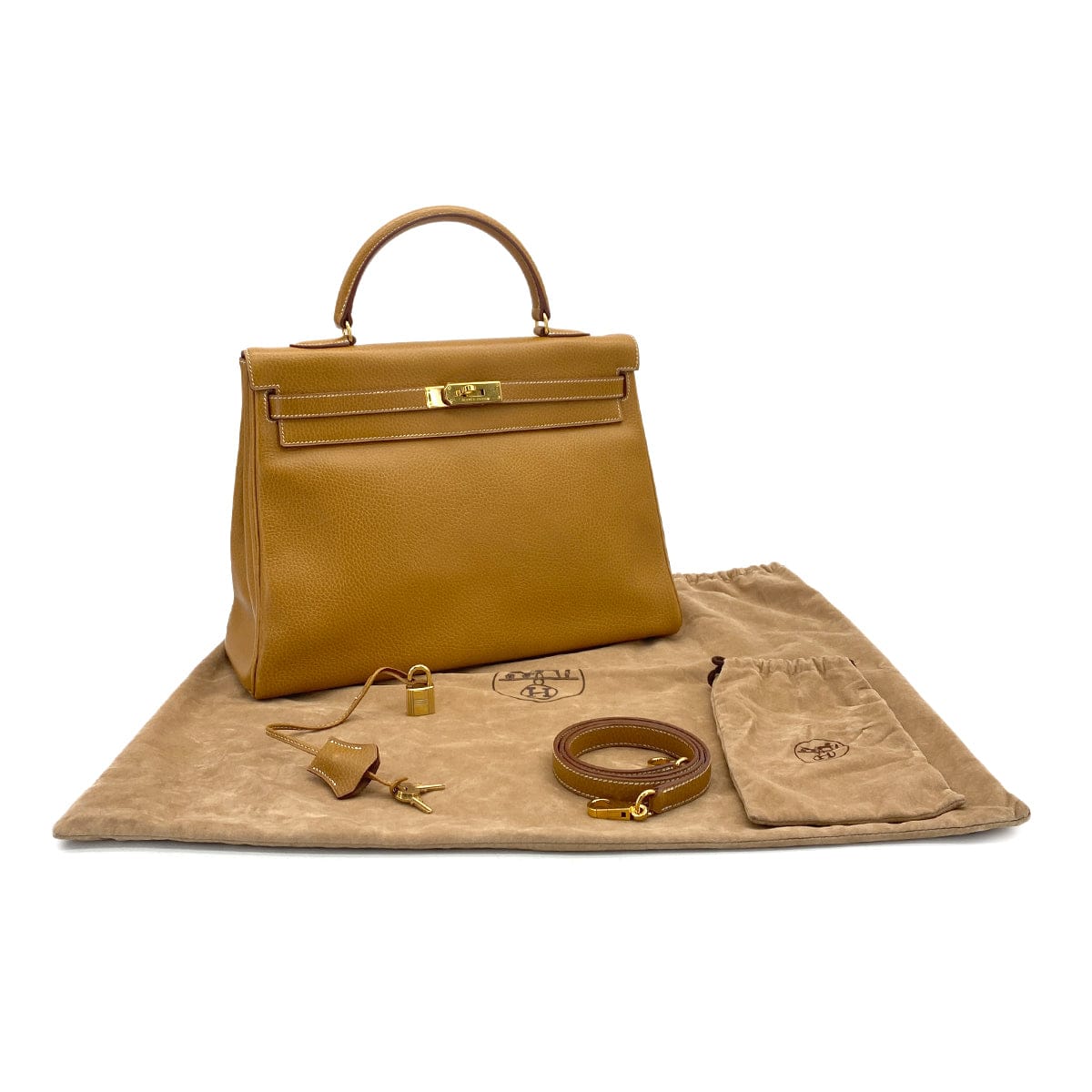 Luxury Promise Japan HERMES KELLY 35 RETOURNE NATURAL ARDENNES HAND SHOULDER BAG 1997 SQUARE A GOLD HARDWARE 90323191