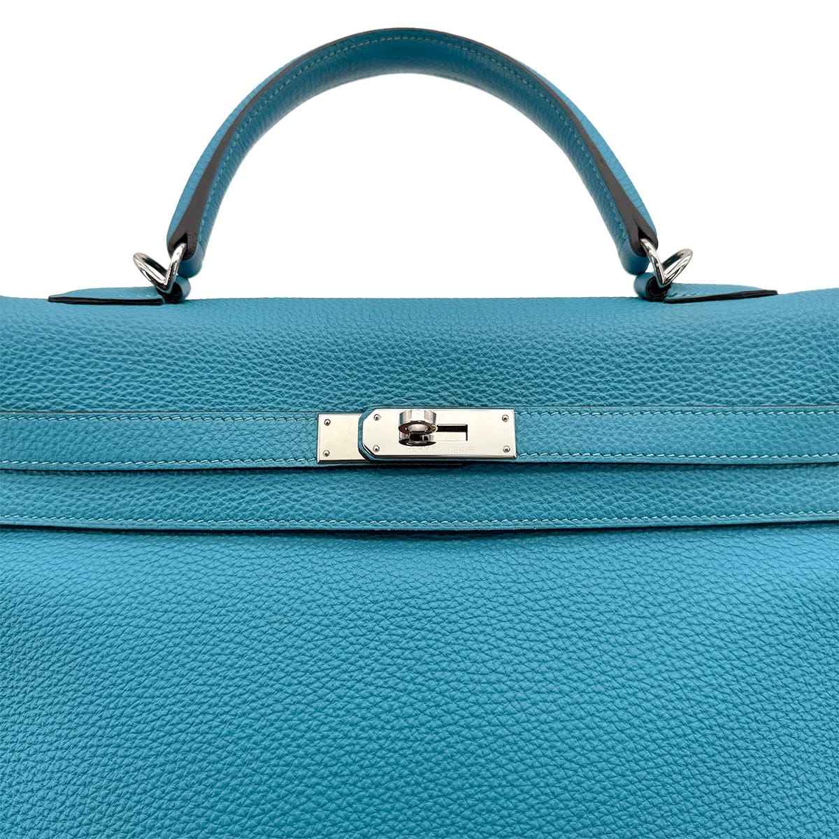 Luxury Promise Japan HERMES KELLY 35 RETOURNE TURQUOISE TOGO HAND SHOULDER BAG 2014 SQUARE R PALLADIUM HARDWARE 90319922