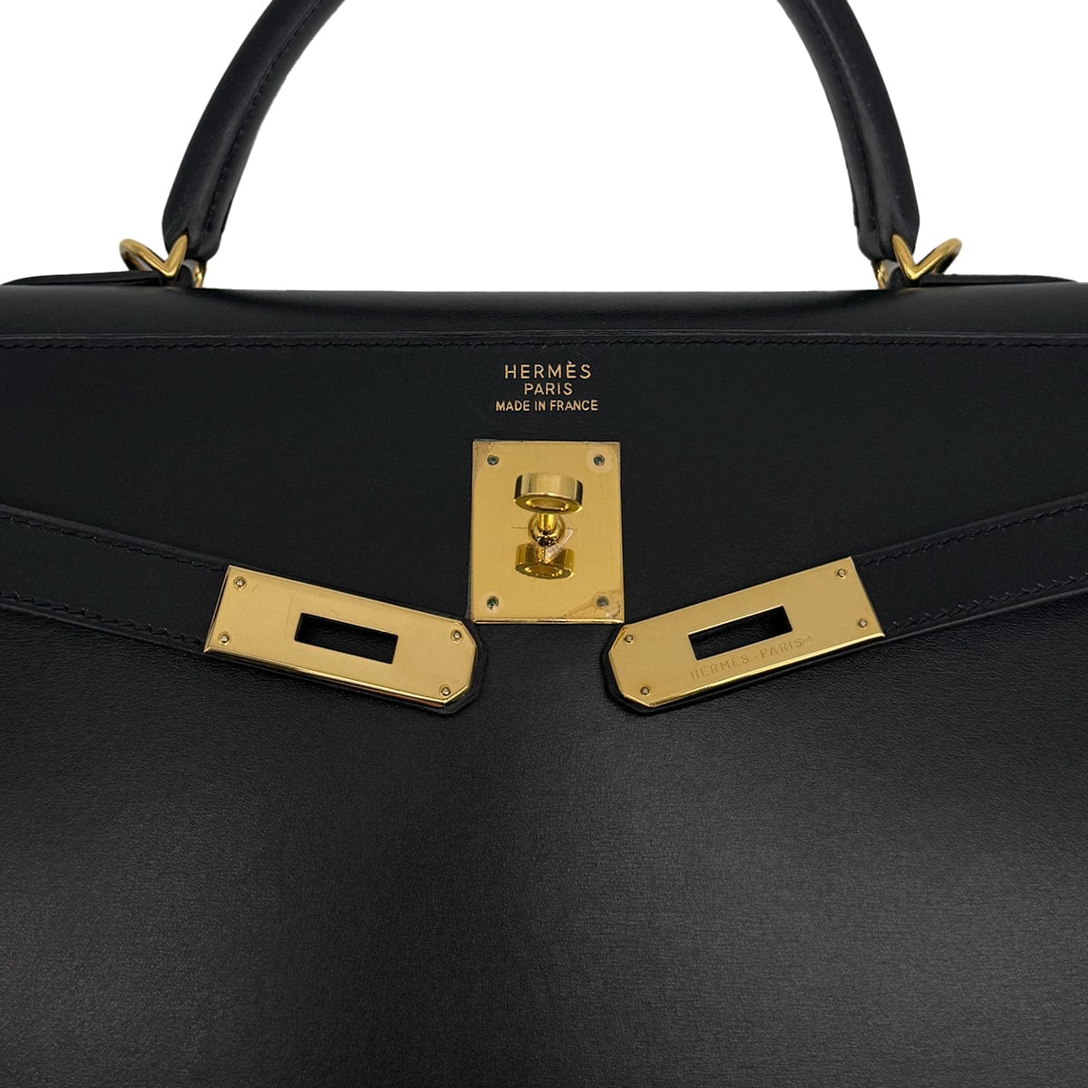 Luxury Promise Japan HERMES KELLY 35 SELLIER BLACK BOXCALF HAND BAG 2000 SQUARE D GOLD HARDWARE 90323195