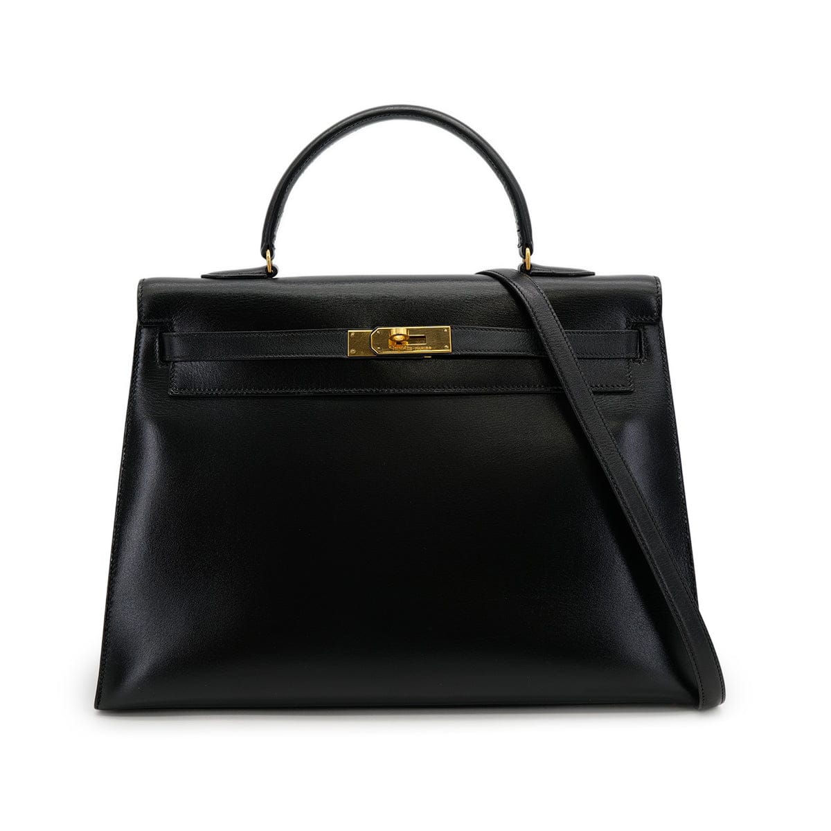 Luxury Promise Japan HERMES KELLY 35 SELLIER BLACK BOXCALF HAND SHOULDER BAG 1988 CIRCLE R GOLD HARDWARE 90317896