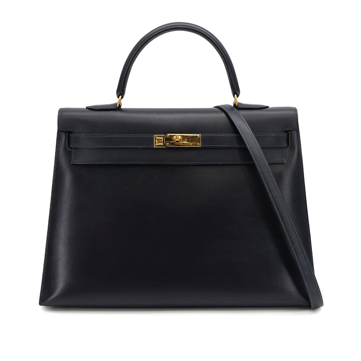 Luxury Promise Japan HERMES KELLY 35 SELLIER BLUE INDIGO BOXCALF HAND SHOULDER BAG 1993 CIRCLE W GOLD HARDWARE 90317924