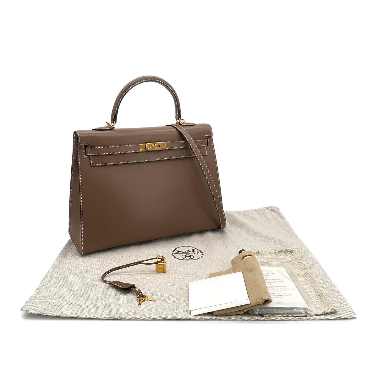 Luxury Promise Japan HERMES KELLY 35 SELLIER ETOUPE VEAU TADELAKT HAND SHOULDER BAG A GHW 90301655