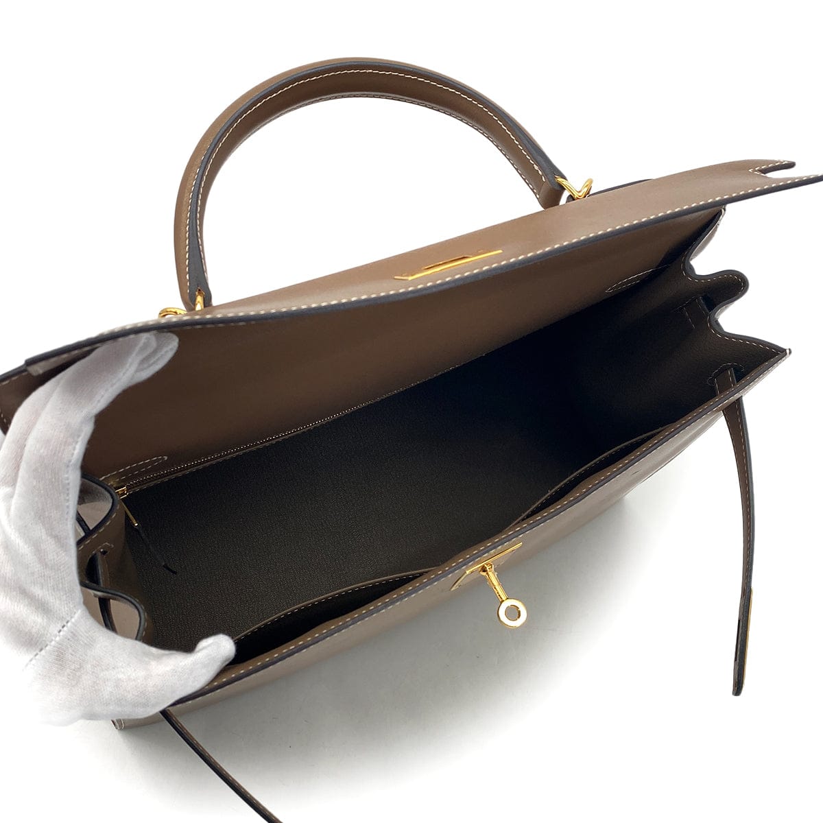 Luxury Promise Japan HERMES KELLY 35 SELLIER ETOUPE VEAU TADELAKT HAND SHOULDER BAG A GHW 90301655