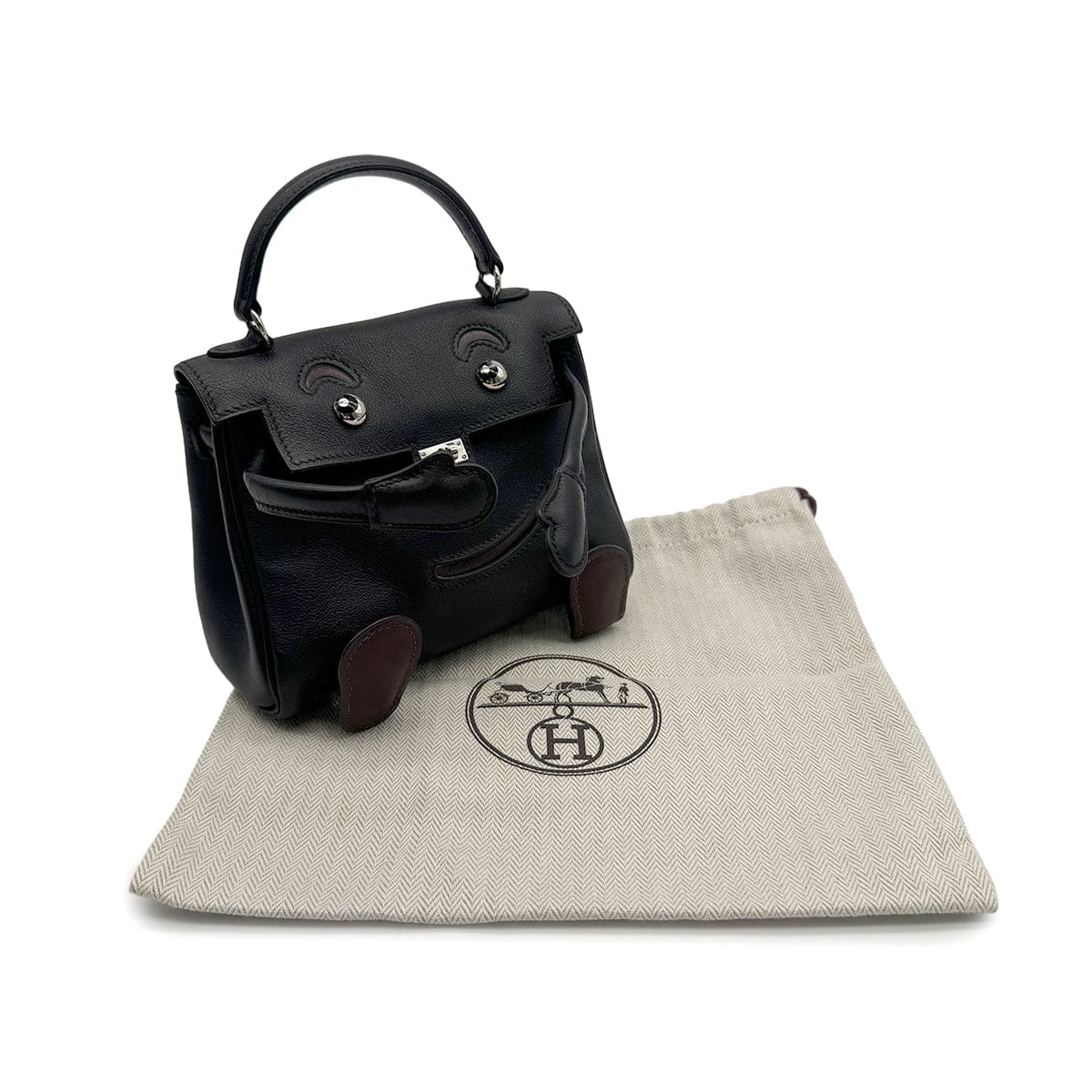 Luxury Promise Japan HERMES KELLY DOLL BLACK VEAU GULLIVER HAND BAG 2000 SQUARE D PALLADIUM HARDWARE 90323974