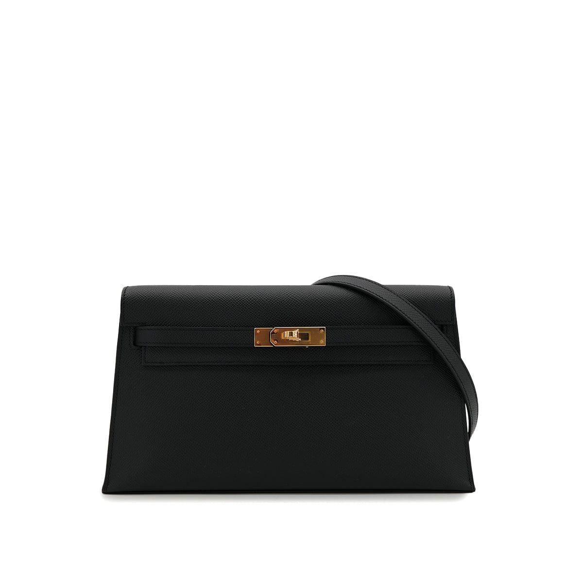 Luxury Promise Japan HERMES KELLY ELAN BLACK VEAU EPSOM CLUTCH SHOULDER BAG K GHW 90305230